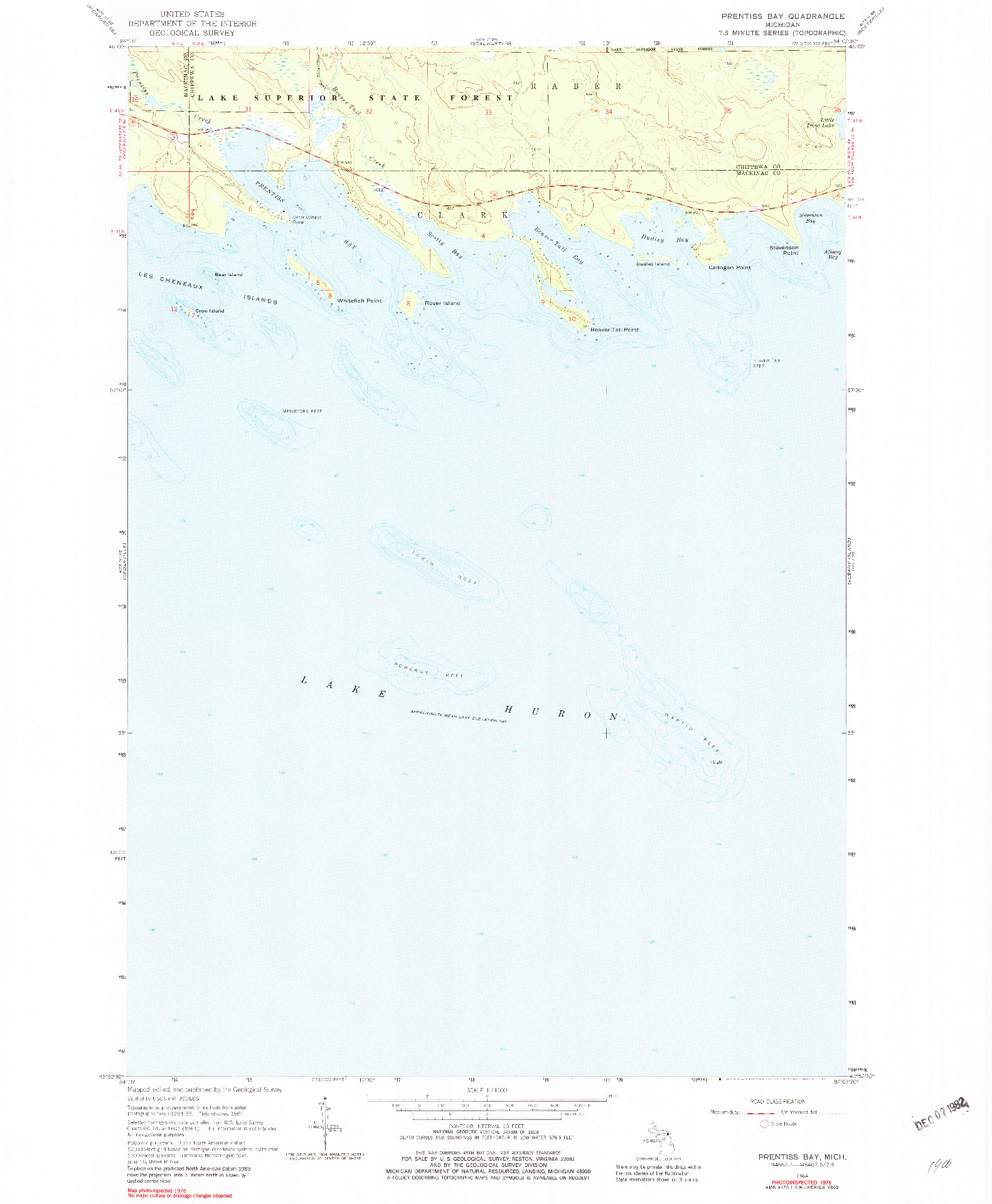 USGS 1:24000-SCALE QUADRANGLE FOR PRENTISS BAY, MI 1964