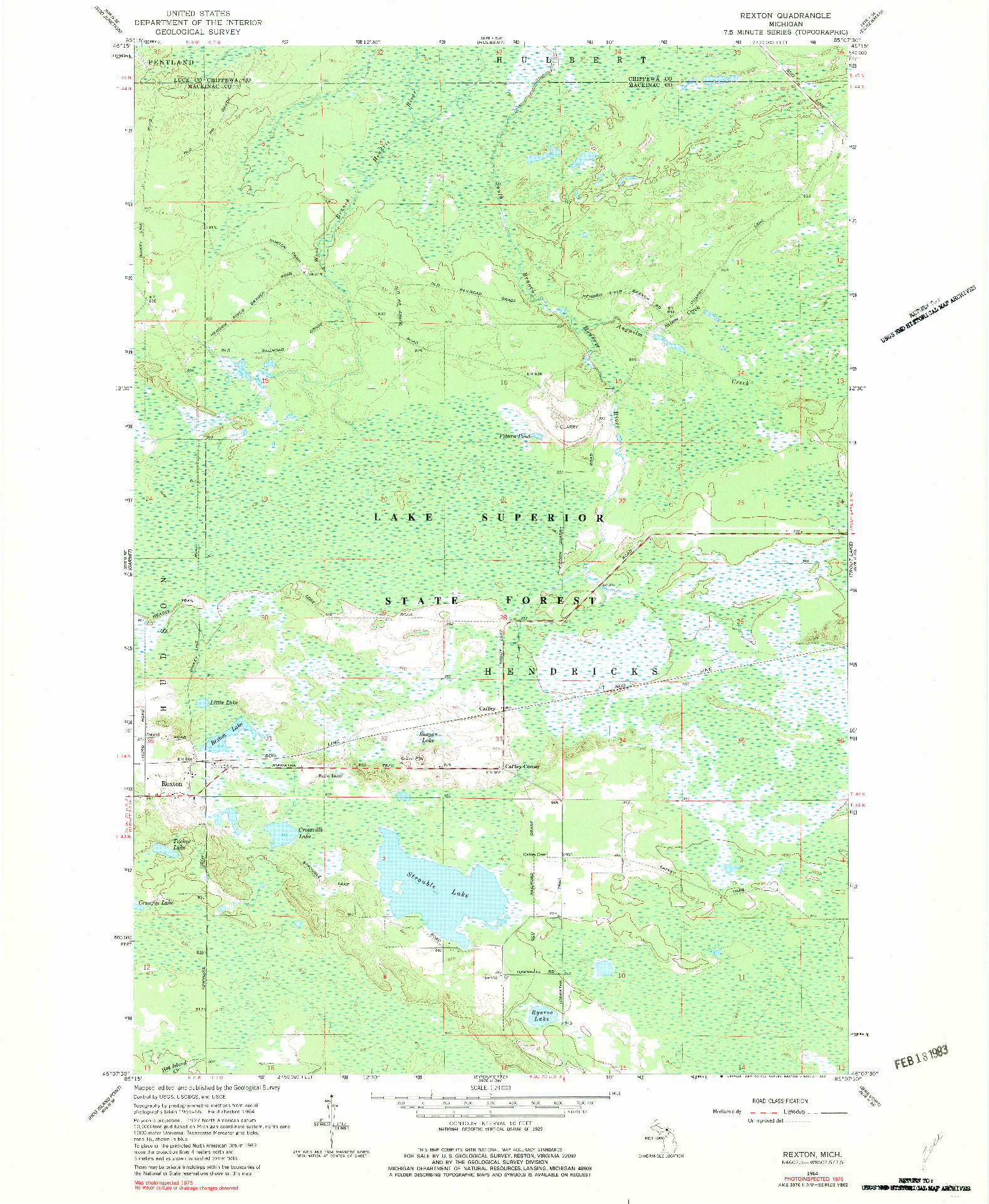 USGS 1:24000-SCALE QUADRANGLE FOR REXTON, MI 1964