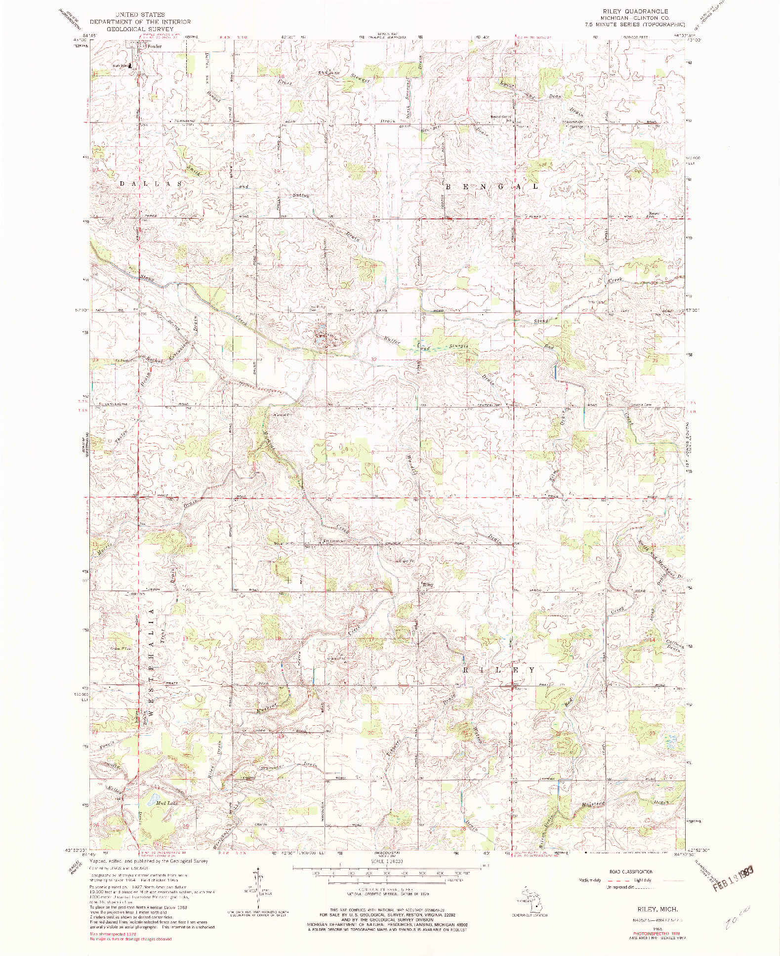 USGS 1:24000-SCALE QUADRANGLE FOR RILEY, MI 1965