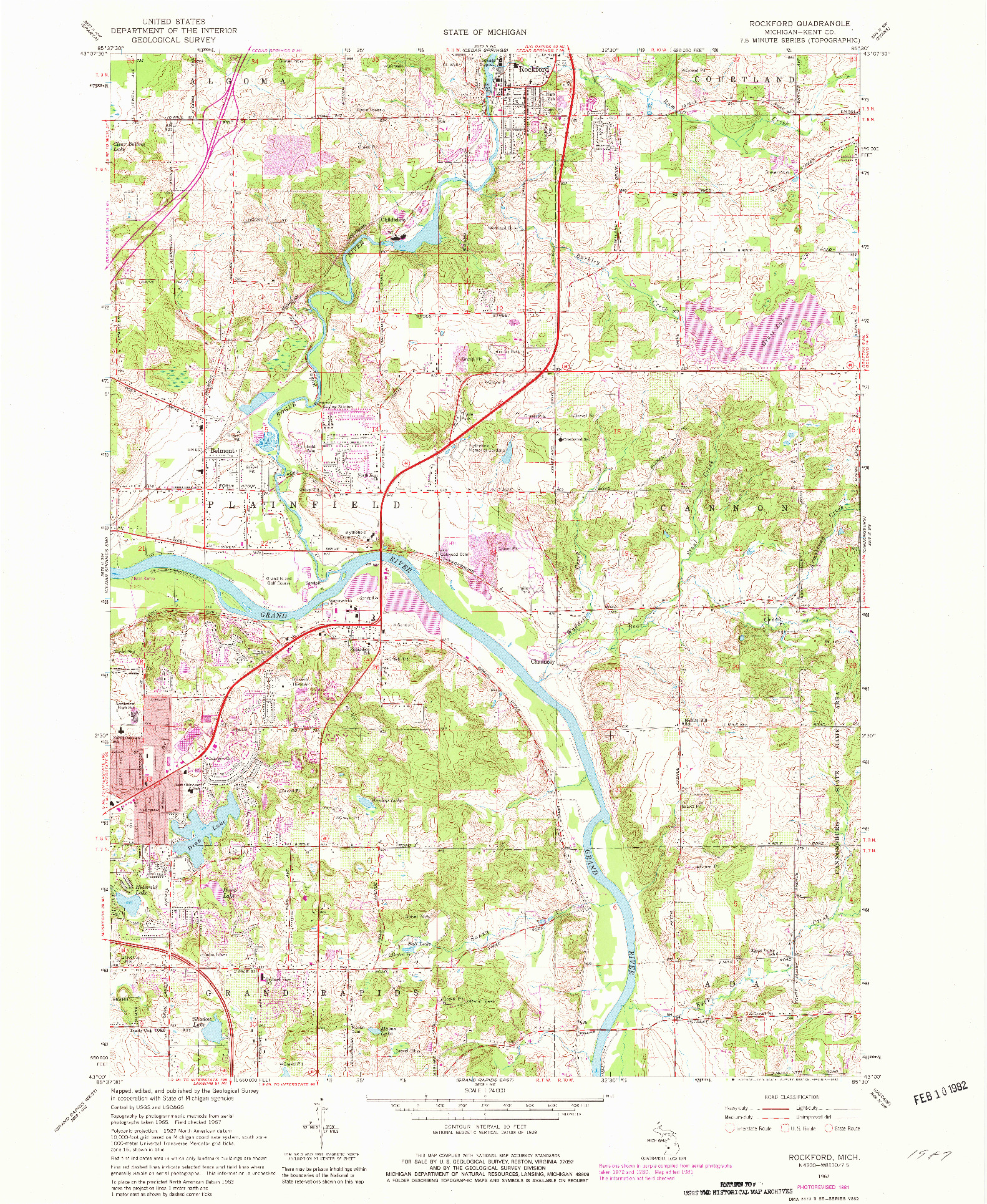 USGS 1:24000-SCALE QUADRANGLE FOR ROCKFORD, MI 1967