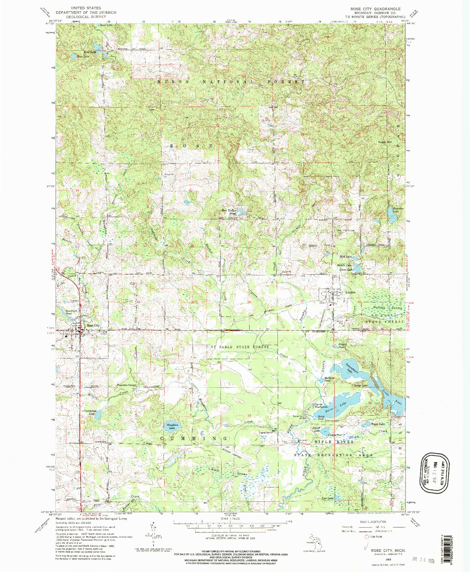 USGS 1:24000-SCALE QUADRANGLE FOR ROSE CITY, MI 1965