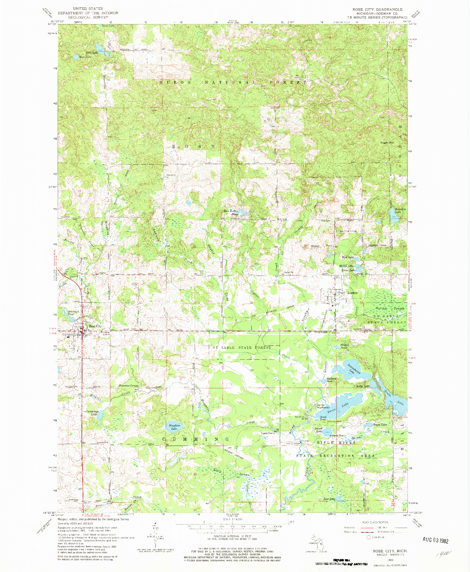 USGS 1:24000-SCALE QUADRANGLE FOR ROSE CITY, MI 1965