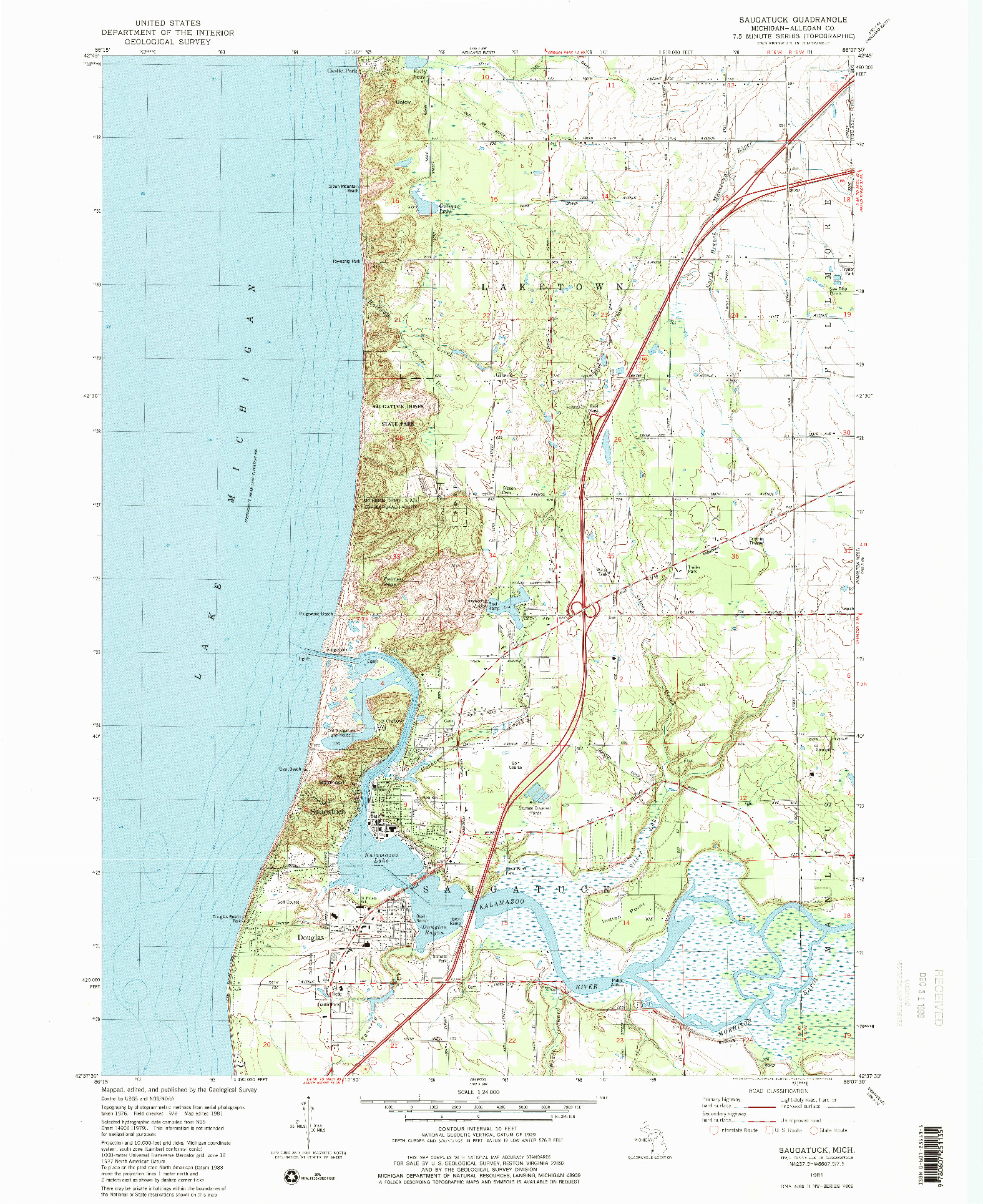 USGS 1:24000-SCALE QUADRANGLE FOR SAUGATUCK, MI 1981