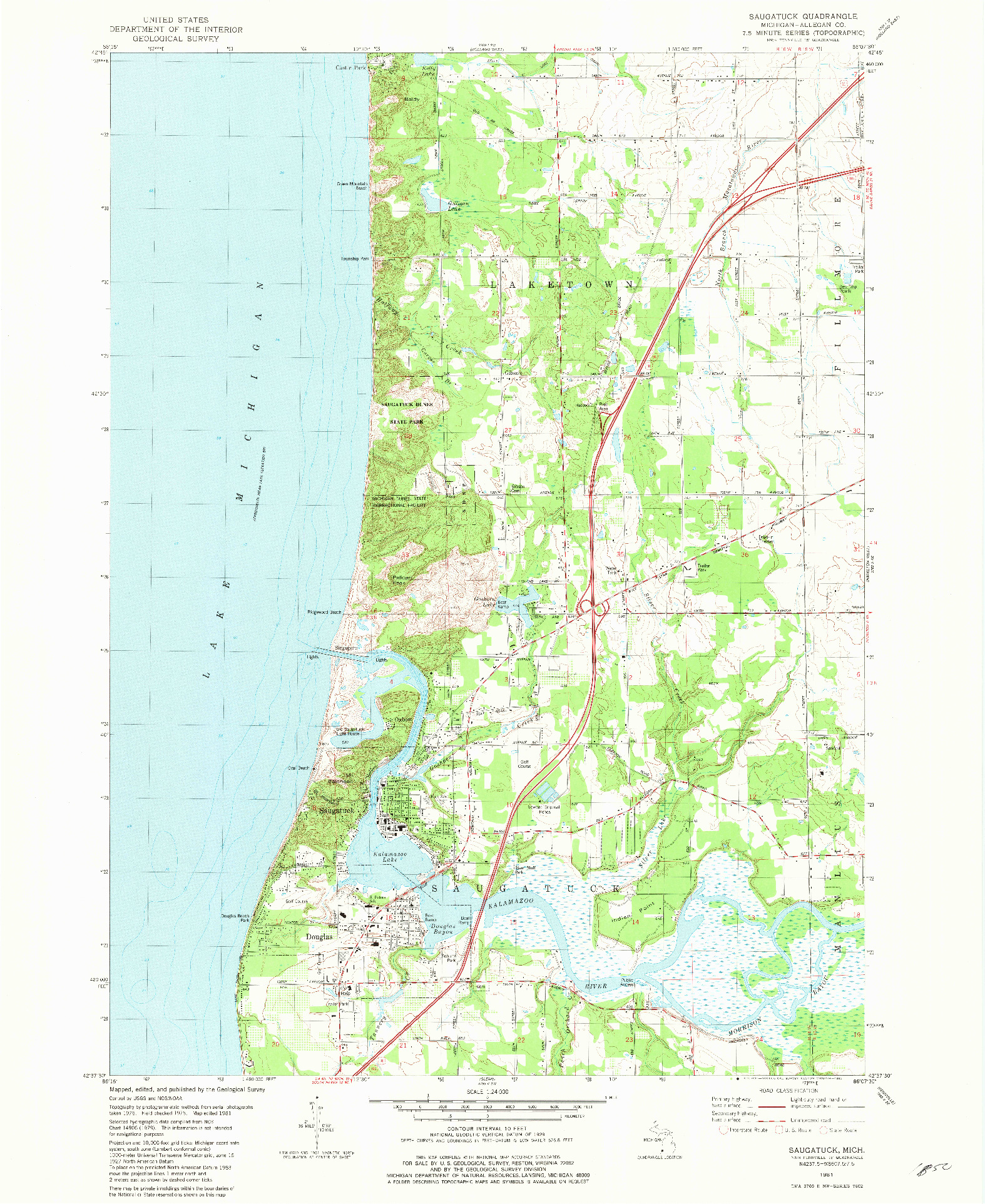 USGS 1:24000-SCALE QUADRANGLE FOR SAUGATUCK, MI 1981