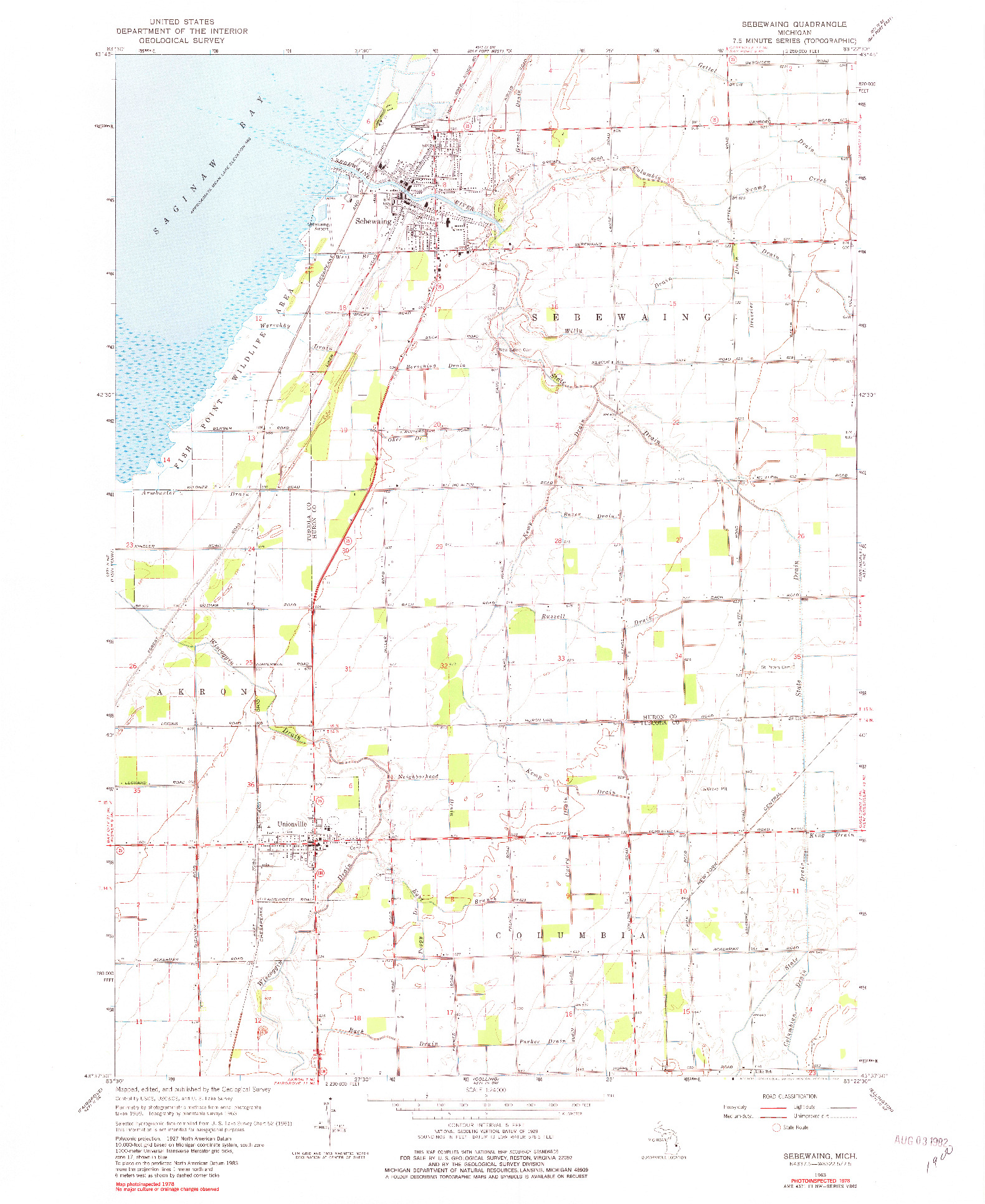 USGS 1:24000-SCALE QUADRANGLE FOR SEBEWAING, MI 1963