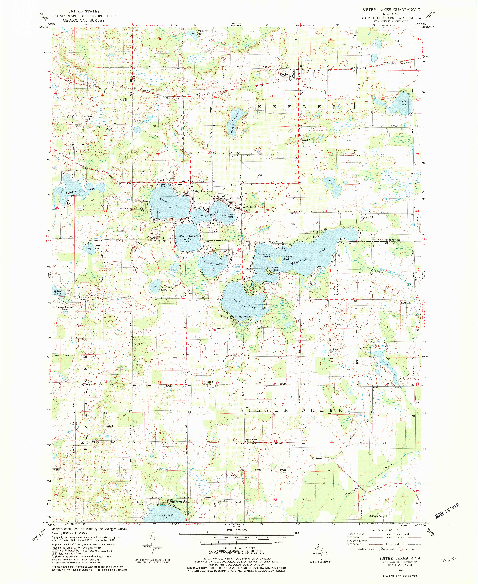 USGS 1:24000-SCALE QUADRANGLE FOR SISTER LAKES, MI 1981