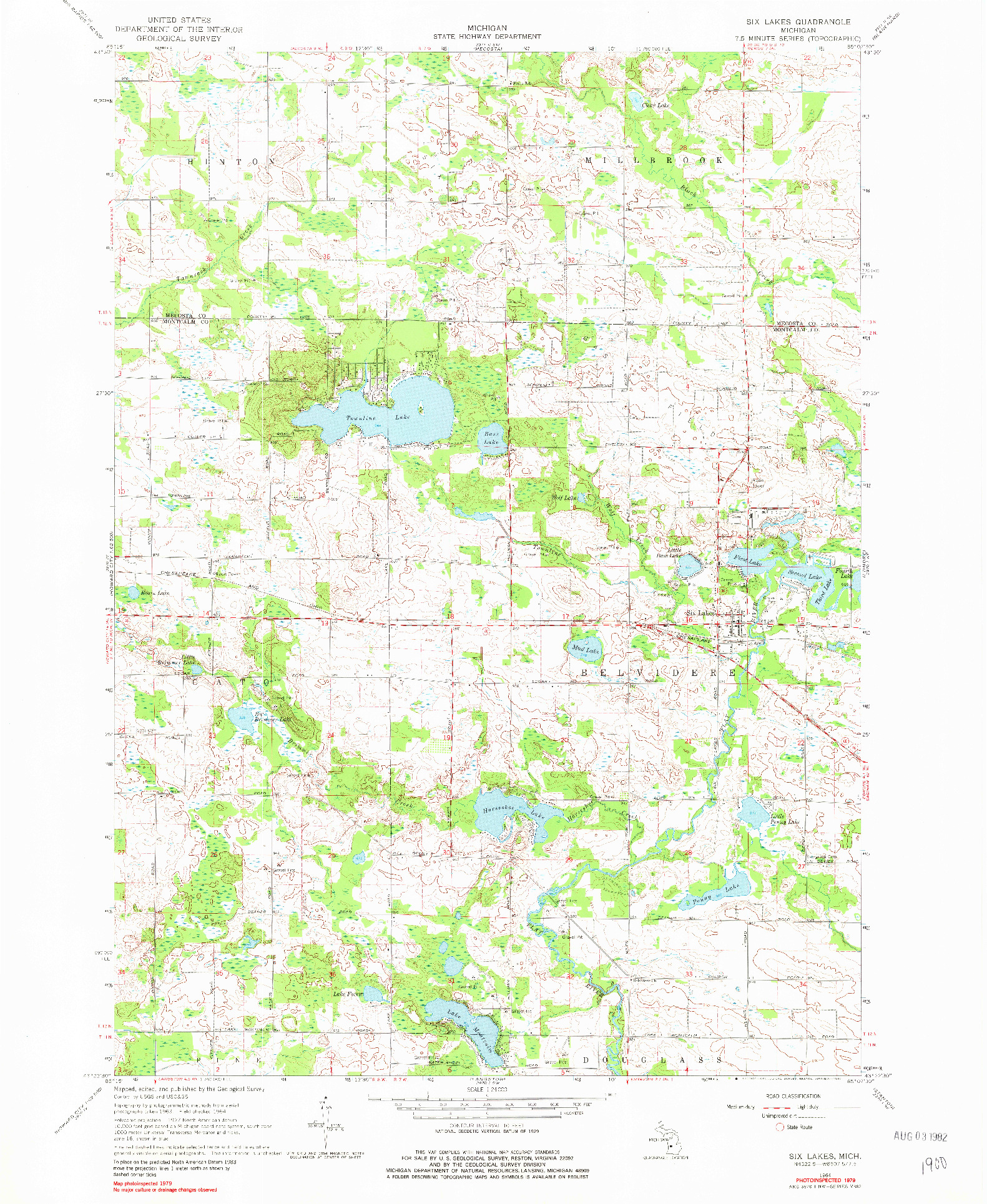 USGS 1:24000-SCALE QUADRANGLE FOR SIX LAKES, MI 1964