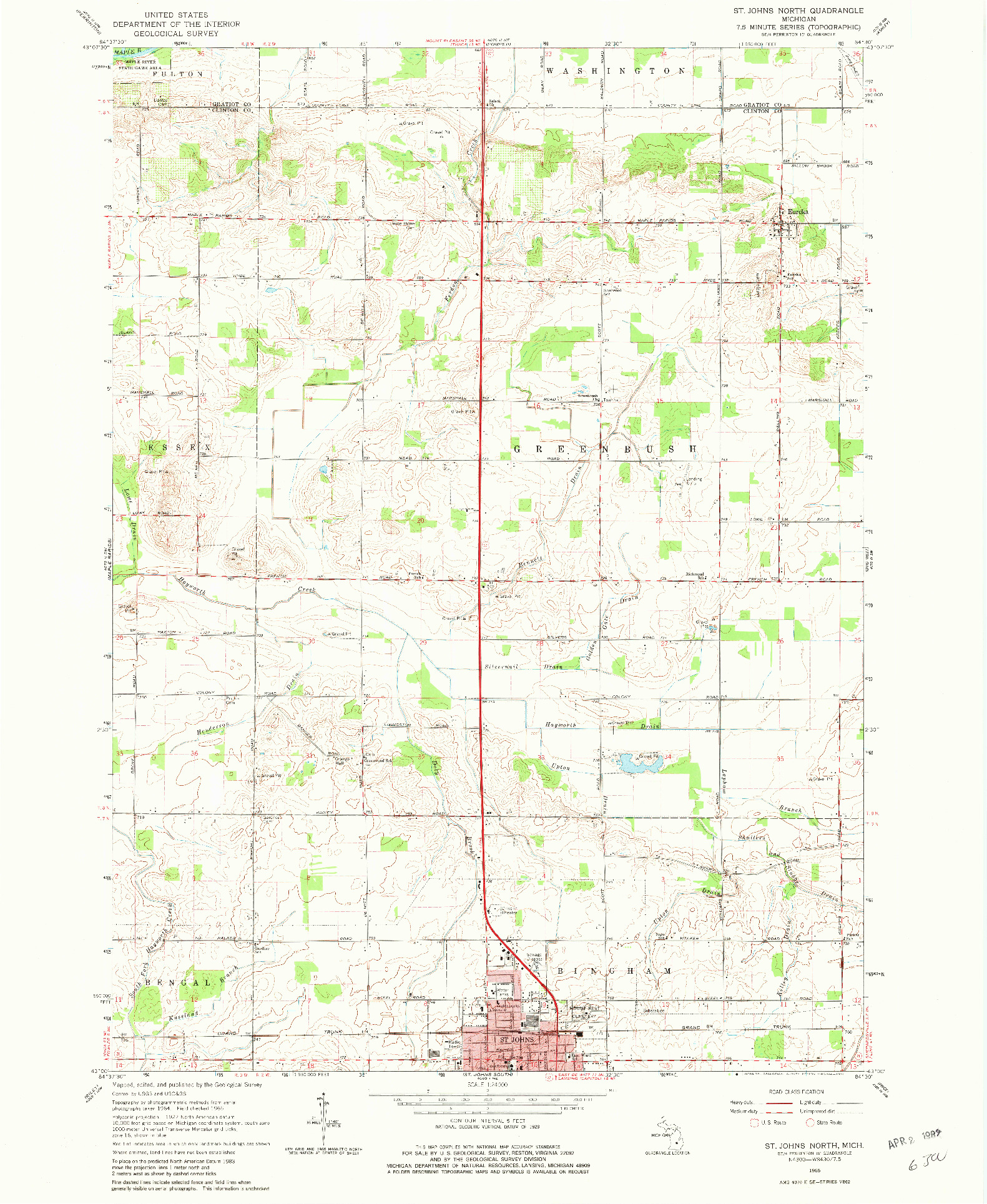 USGS 1:24000-SCALE QUADRANGLE FOR ST. JOHNS NORTH, MI 1965