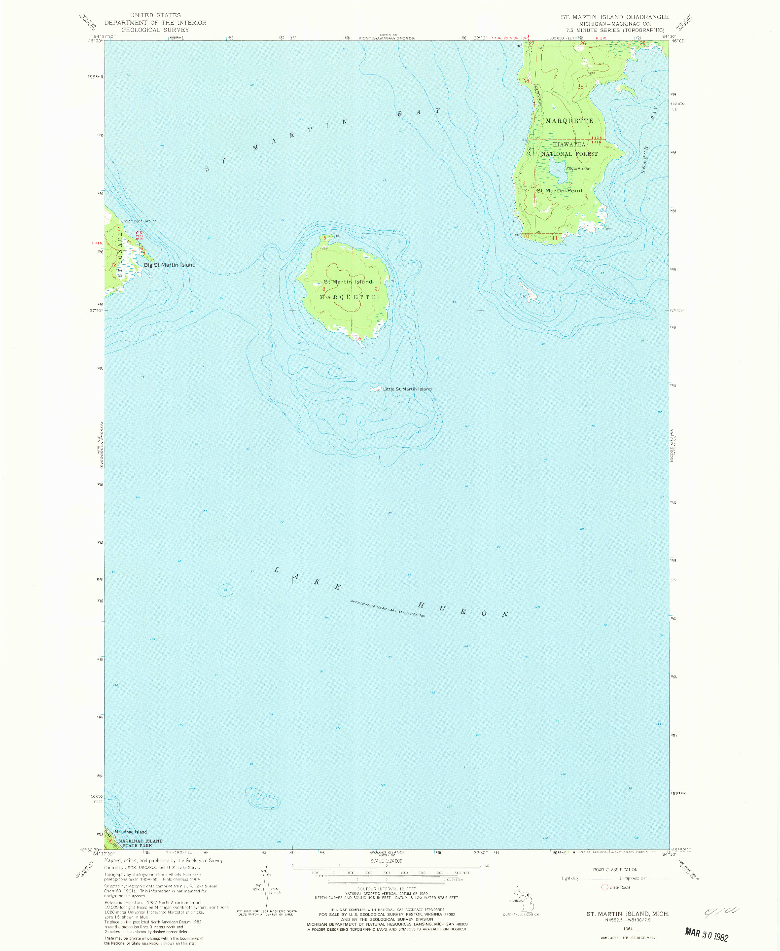 USGS 1:24000-SCALE QUADRANGLE FOR ST. MARTIN ISLAND, MI 1964