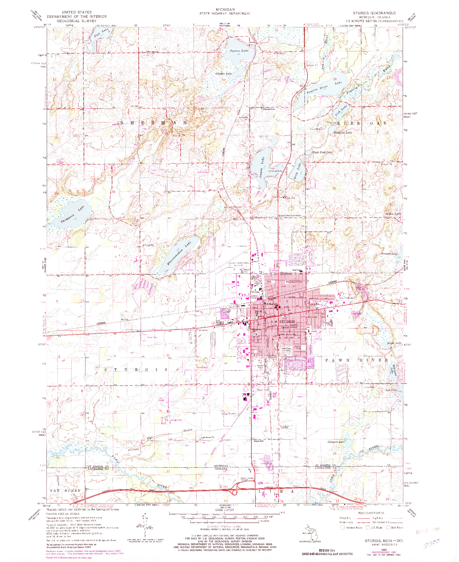 USGS 1:24000-SCALE QUADRANGLE FOR STURGIS, MI 1961