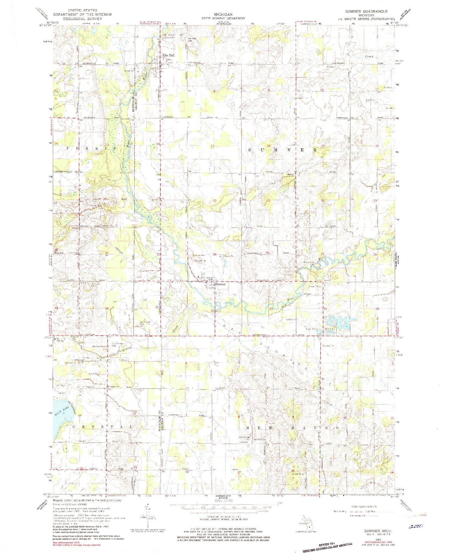 USGS 1:24000-SCALE QUADRANGLE FOR SUMNER, MI 1965