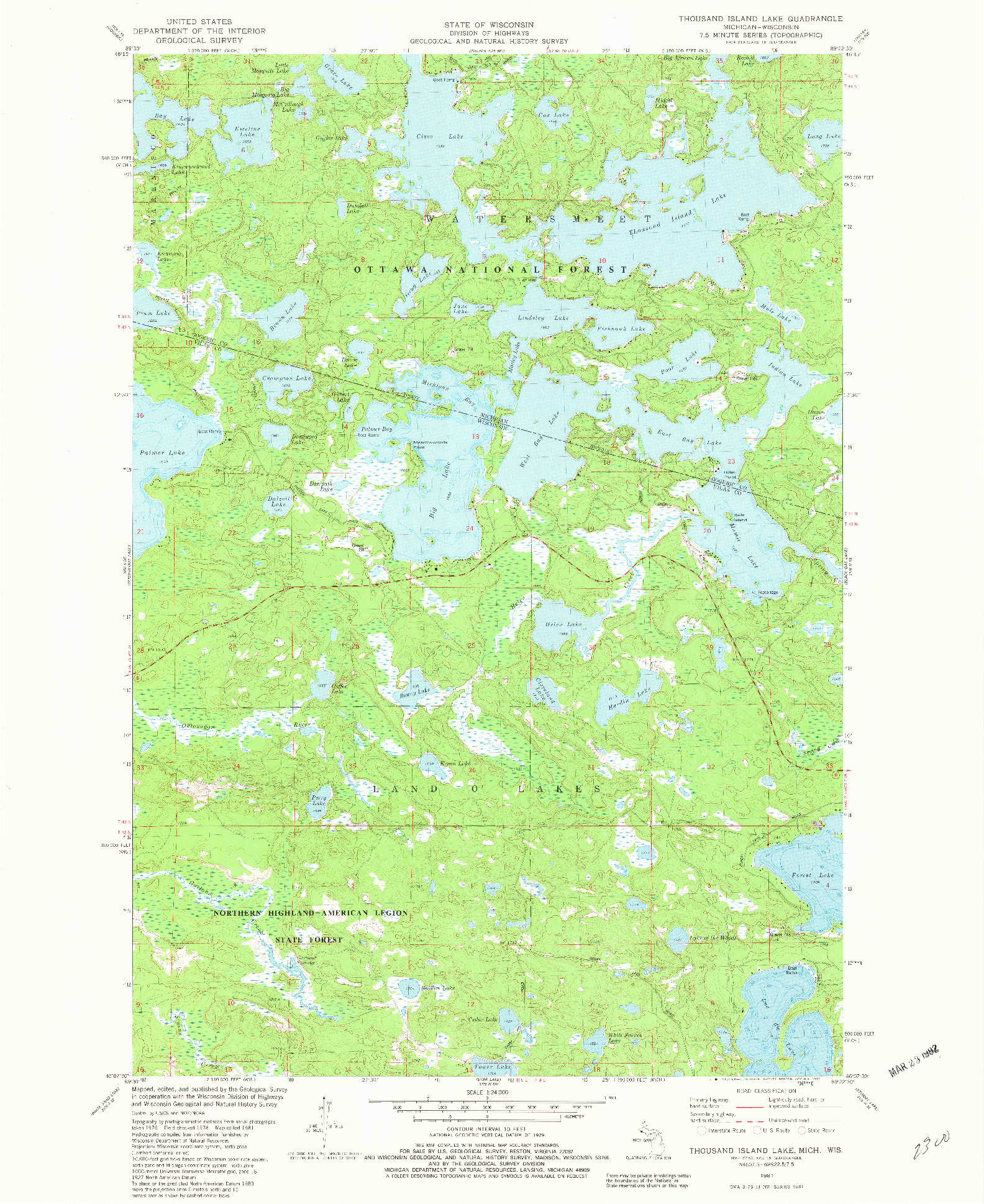 USGS 1:24000-SCALE QUADRANGLE FOR THOUSAND ISLAND LAKE, MI 1981