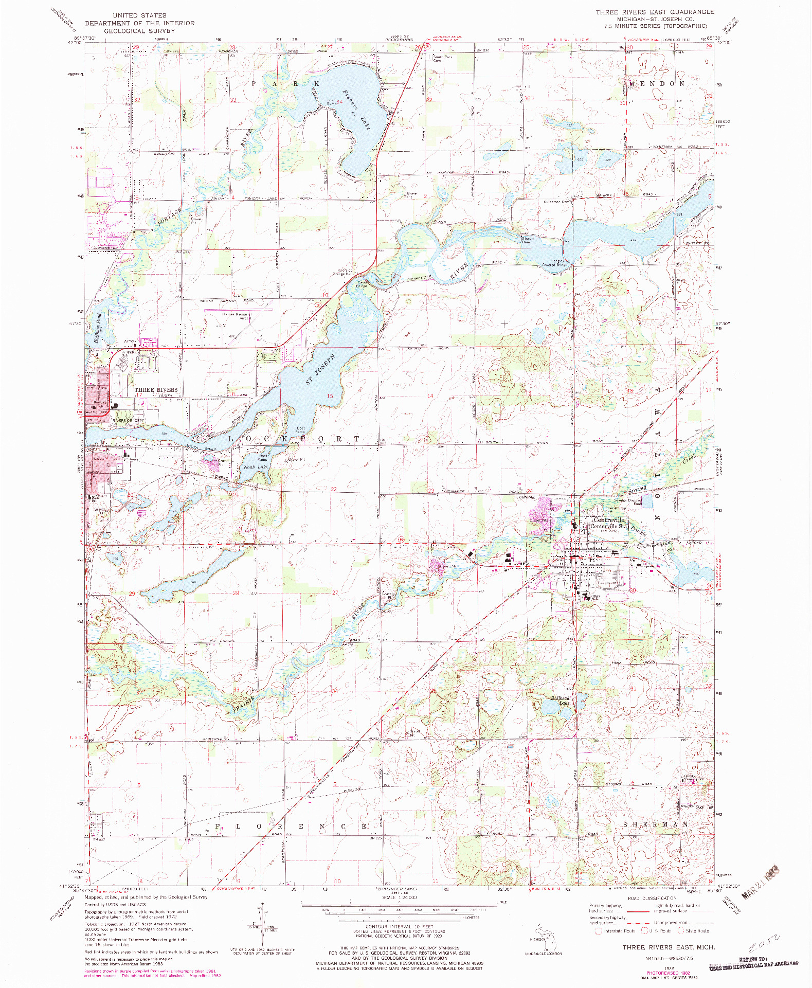 USGS 1:24000-SCALE QUADRANGLE FOR THREE RIVERS EAST, MI 1972