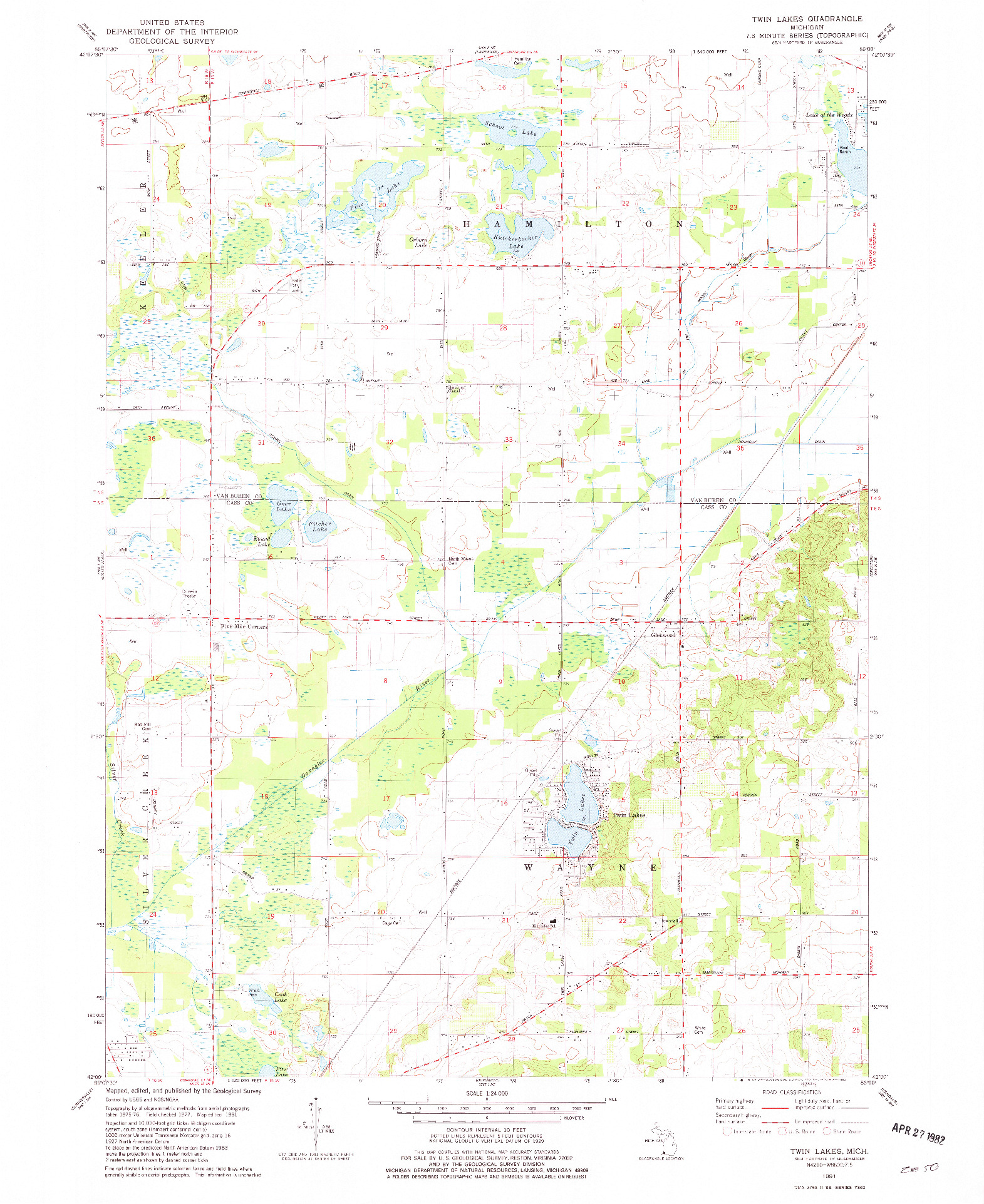 USGS 1:24000-SCALE QUADRANGLE FOR TWIN LAKES, MI 1981