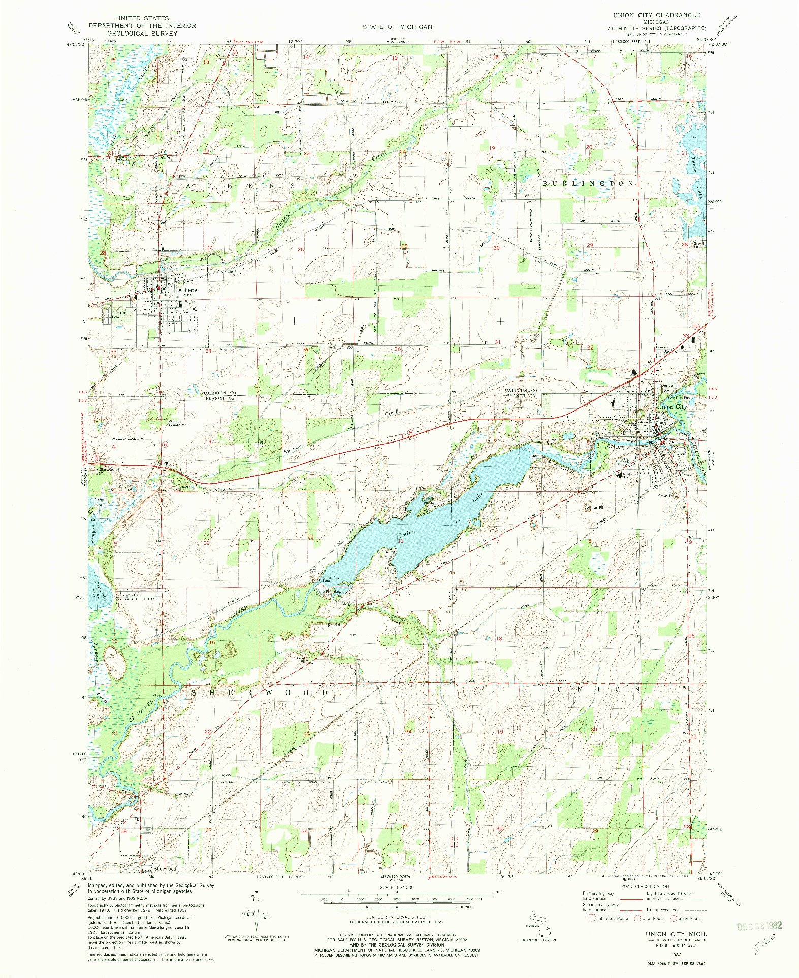 USGS 1:24000-SCALE QUADRANGLE FOR UNION CITY, MI 1982