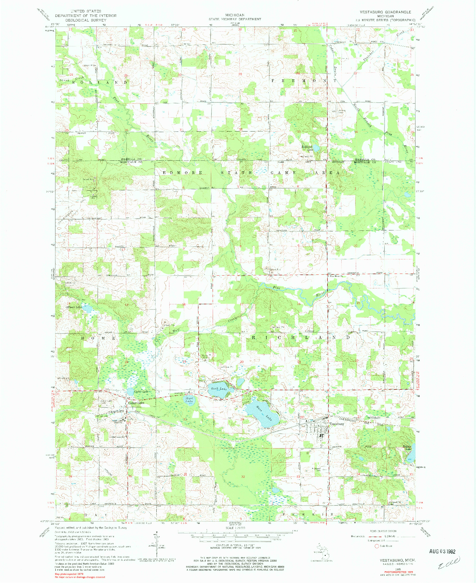 USGS 1:24000-SCALE QUADRANGLE FOR VESTABURG, MI 1965