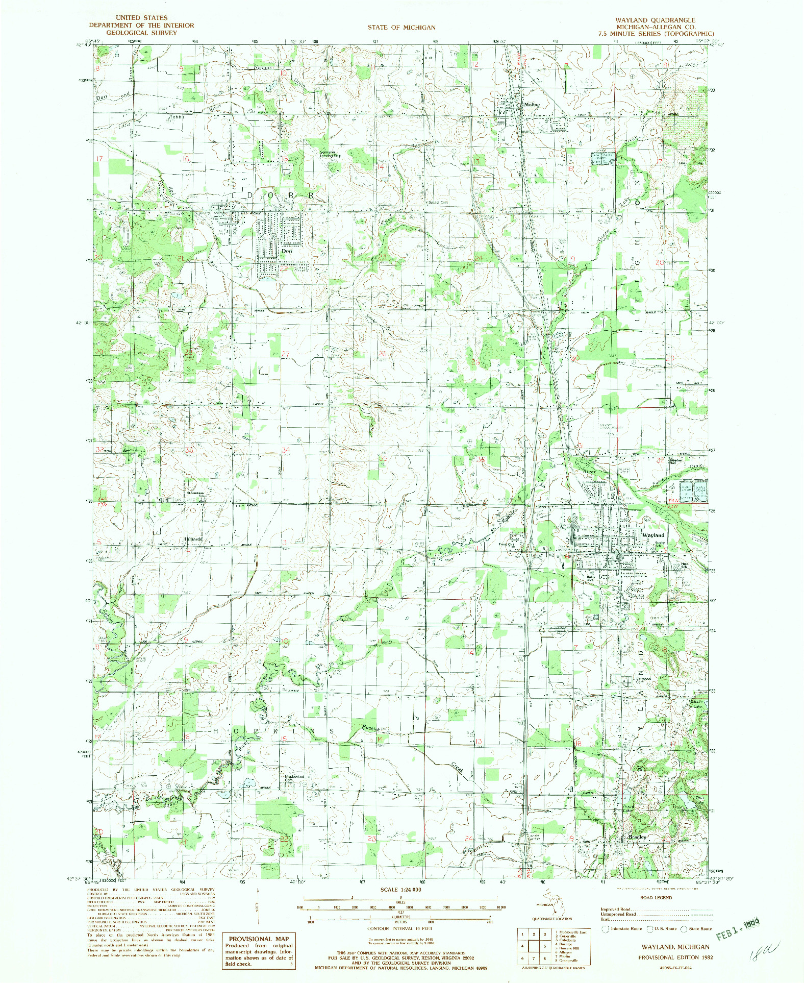 USGS 1:24000-SCALE QUADRANGLE FOR WAYLAND, MI 1982