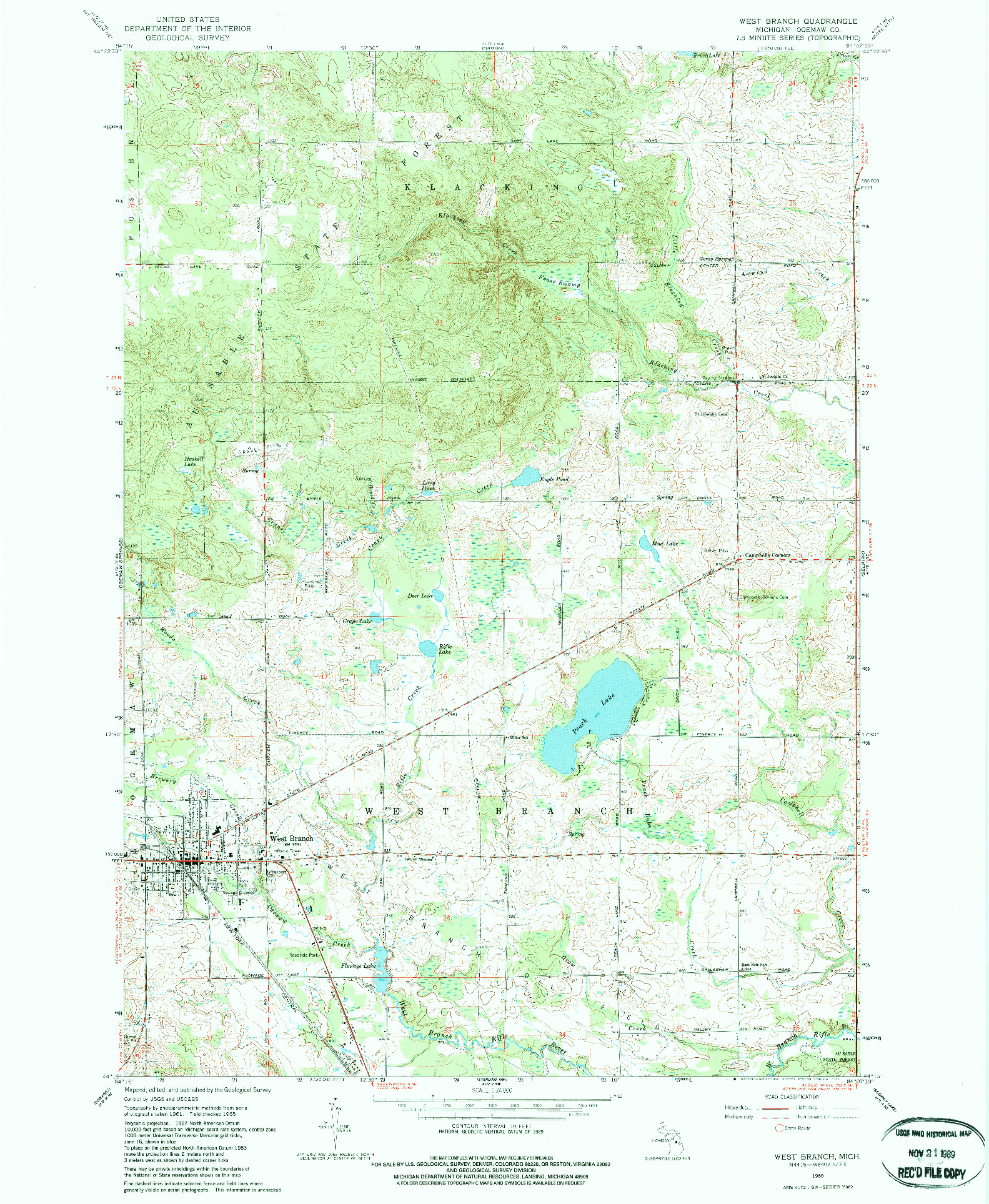 USGS 1:24000-SCALE QUADRANGLE FOR WEST BRANCH, MI 1965