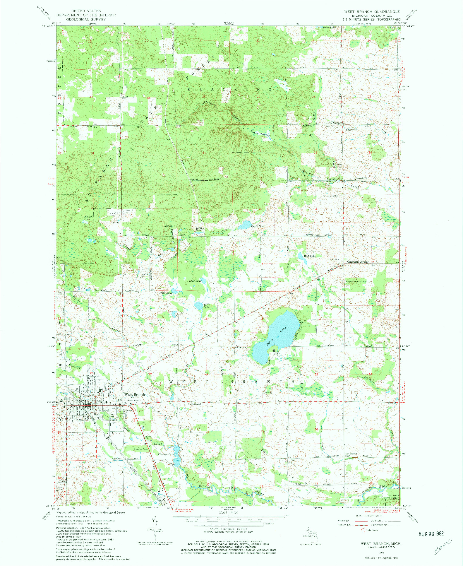 USGS 1:24000-SCALE QUADRANGLE FOR WEST BRANCH, MI 1965