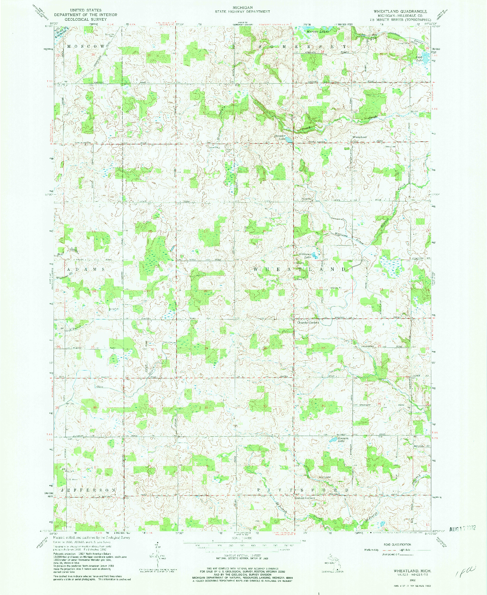 USGS 1:24000-SCALE QUADRANGLE FOR WHEATLAND, MI 1962