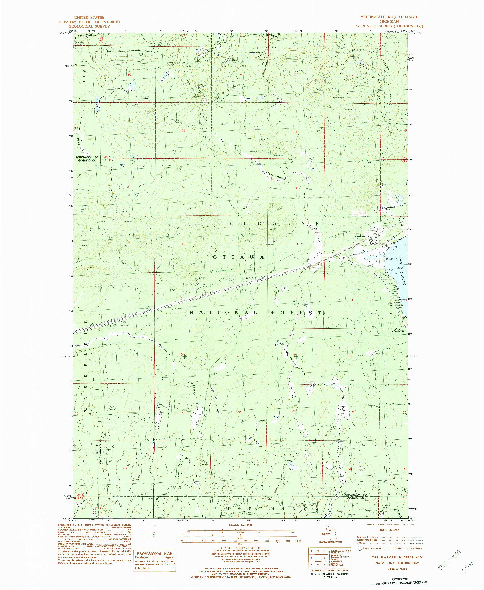 USGS 1:25000-SCALE QUADRANGLE FOR MERRIWEATHER, MI 1982