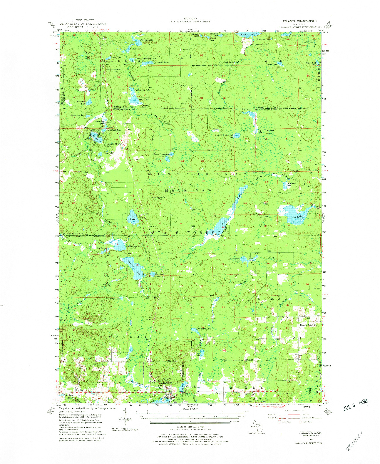 USGS 1:62500-SCALE QUADRANGLE FOR ATLANTA, MI 1955
