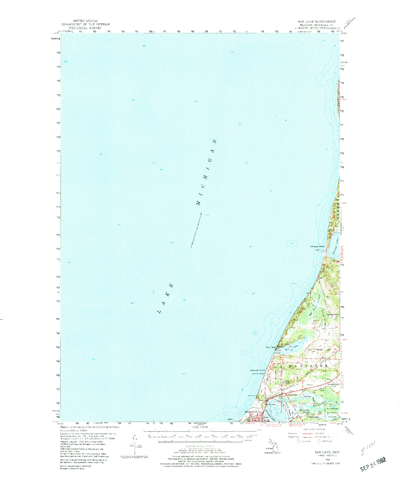 USGS 1:62500-SCALE QUADRANGLE FOR BAR LAKE, MI 1956