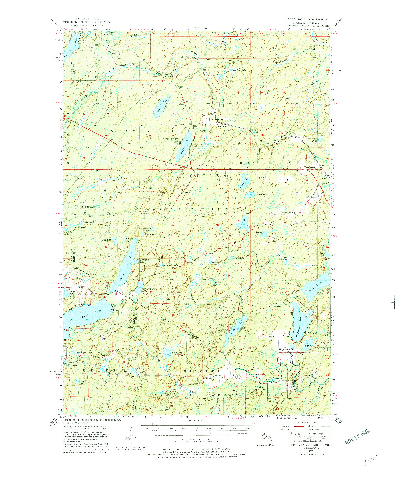 USGS 1:62500-SCALE QUADRANGLE FOR BEECHWOOD, MI 1956