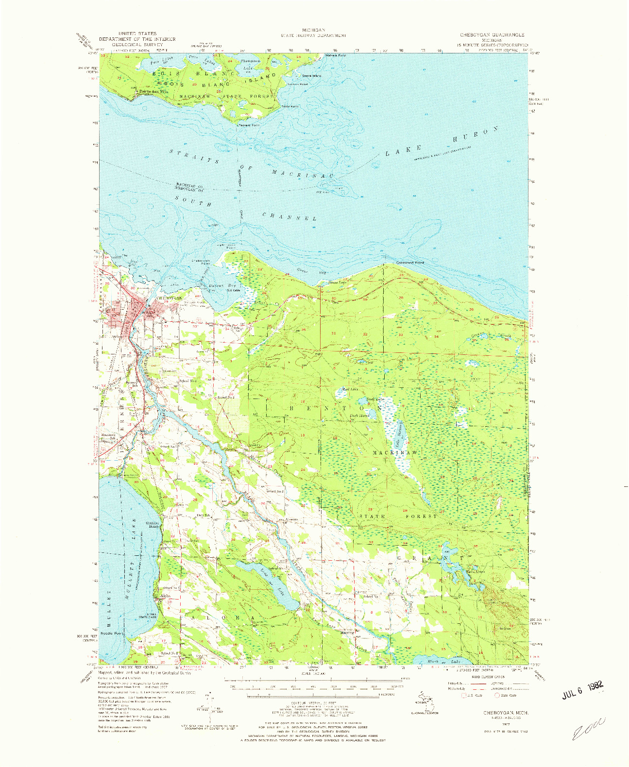 USGS 1:62500-SCALE QUADRANGLE FOR CHEBOYGAN, MI 1957