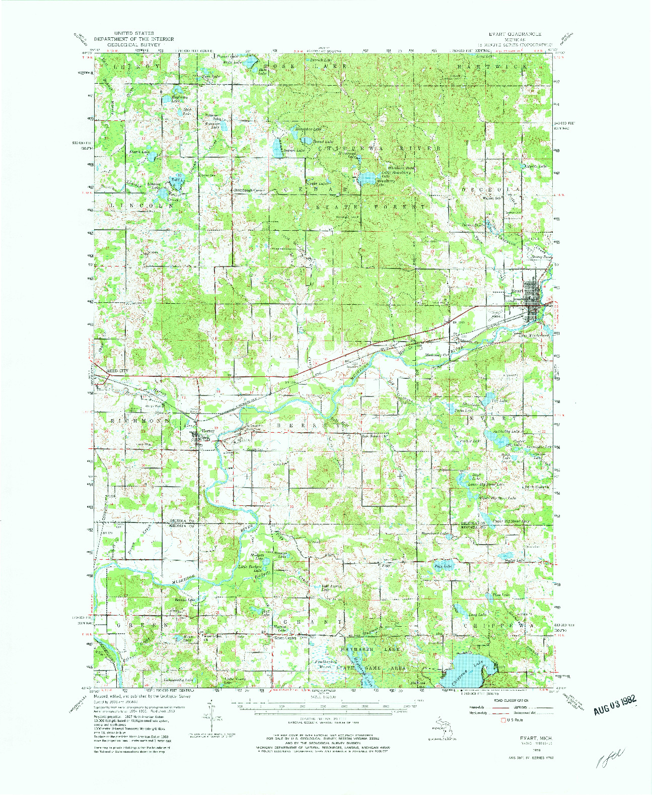 USGS 1:62500-SCALE QUADRANGLE FOR EVART, MI 1959