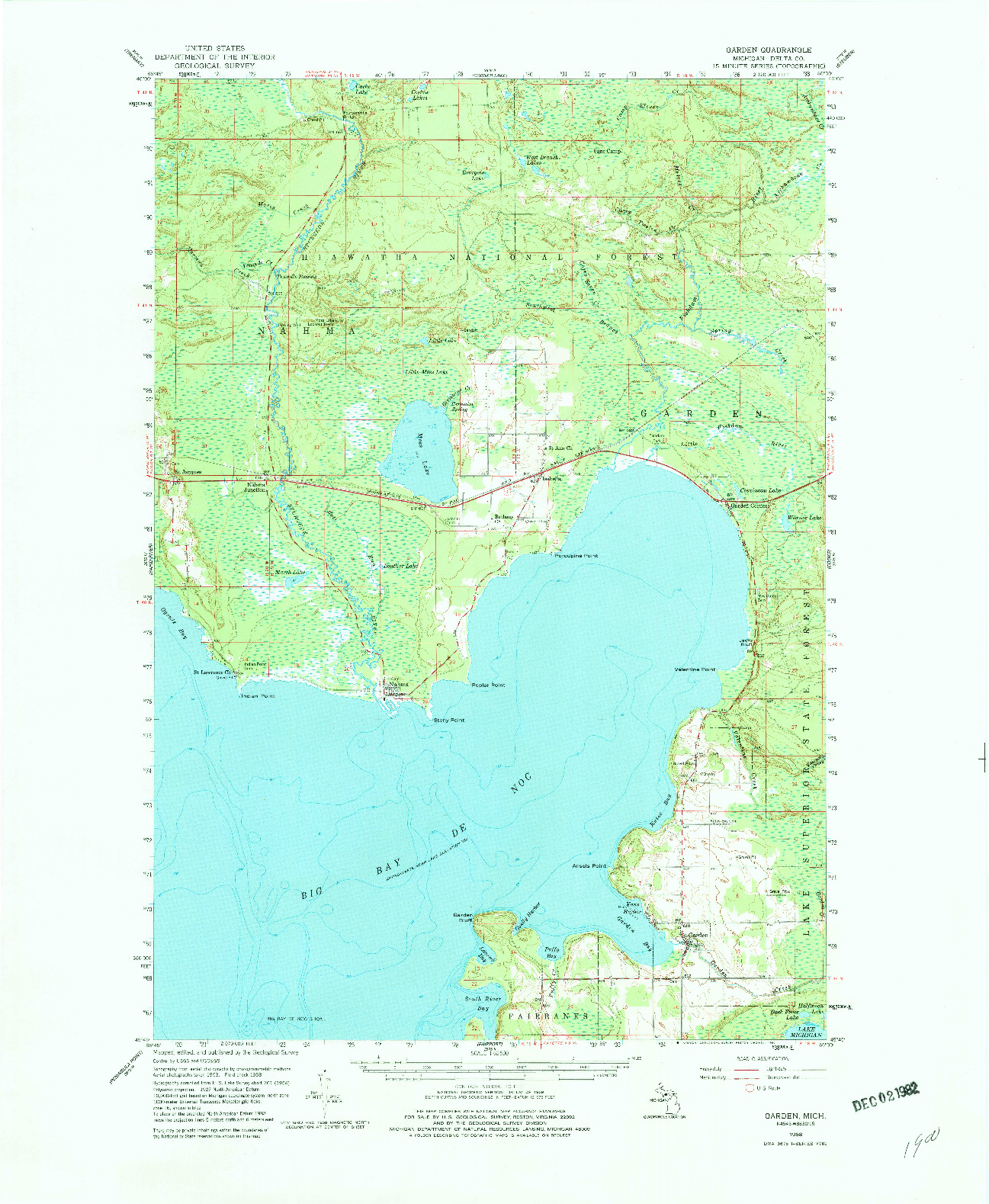 USGS 1:62500-SCALE QUADRANGLE FOR GARDEN, MI 1958