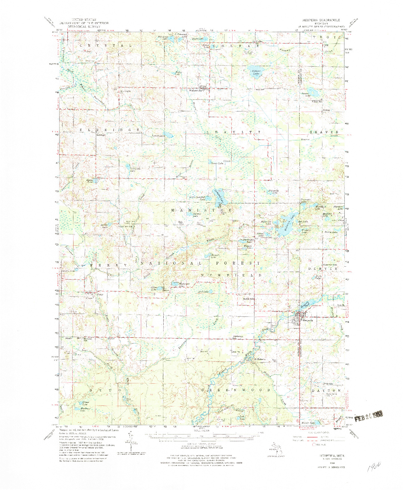 USGS 1:62500-SCALE QUADRANGLE FOR HESPERIA, MI 1958