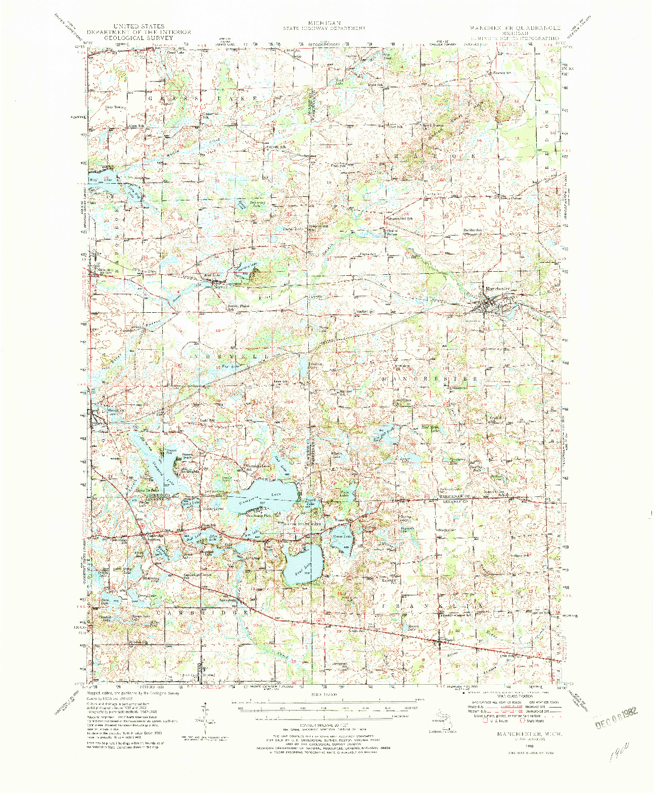 USGS 1:62500-SCALE QUADRANGLE FOR MANCHESTER, MI 1948