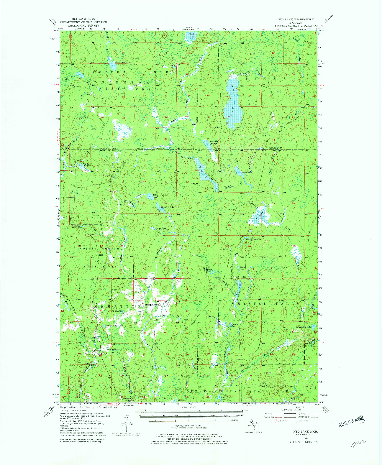 USGS 1:62500-SCALE QUADRANGLE FOR NED LAKE, MI 1955