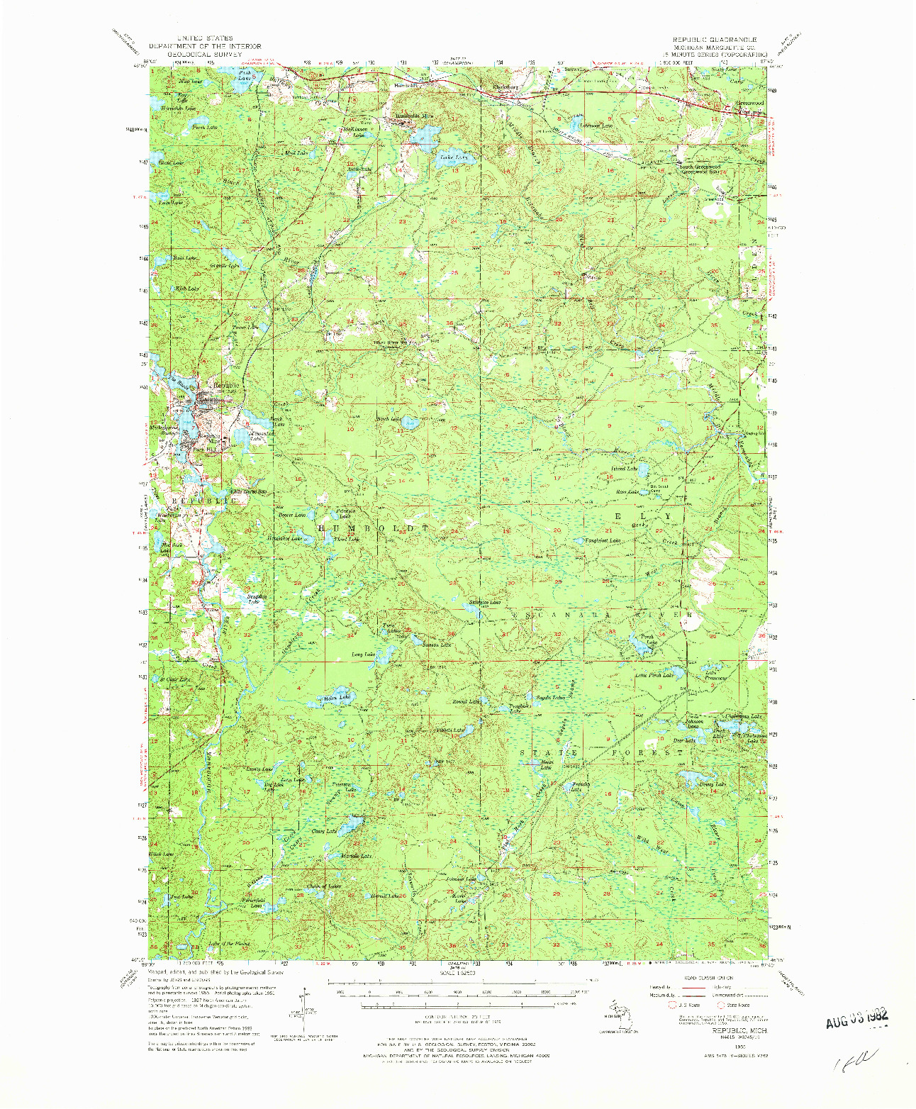 USGS 1:62500-SCALE QUADRANGLE FOR REPUBLIC, MI 1955