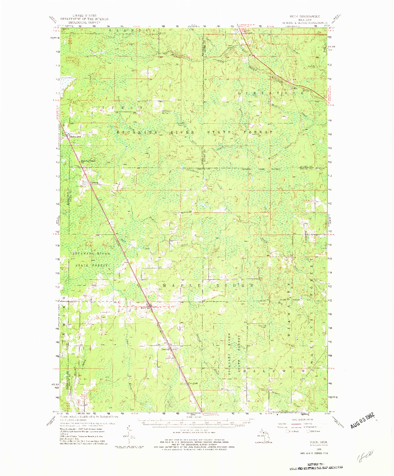 USGS 1:62500-SCALE QUADRANGLE FOR ROCK, MI 1958