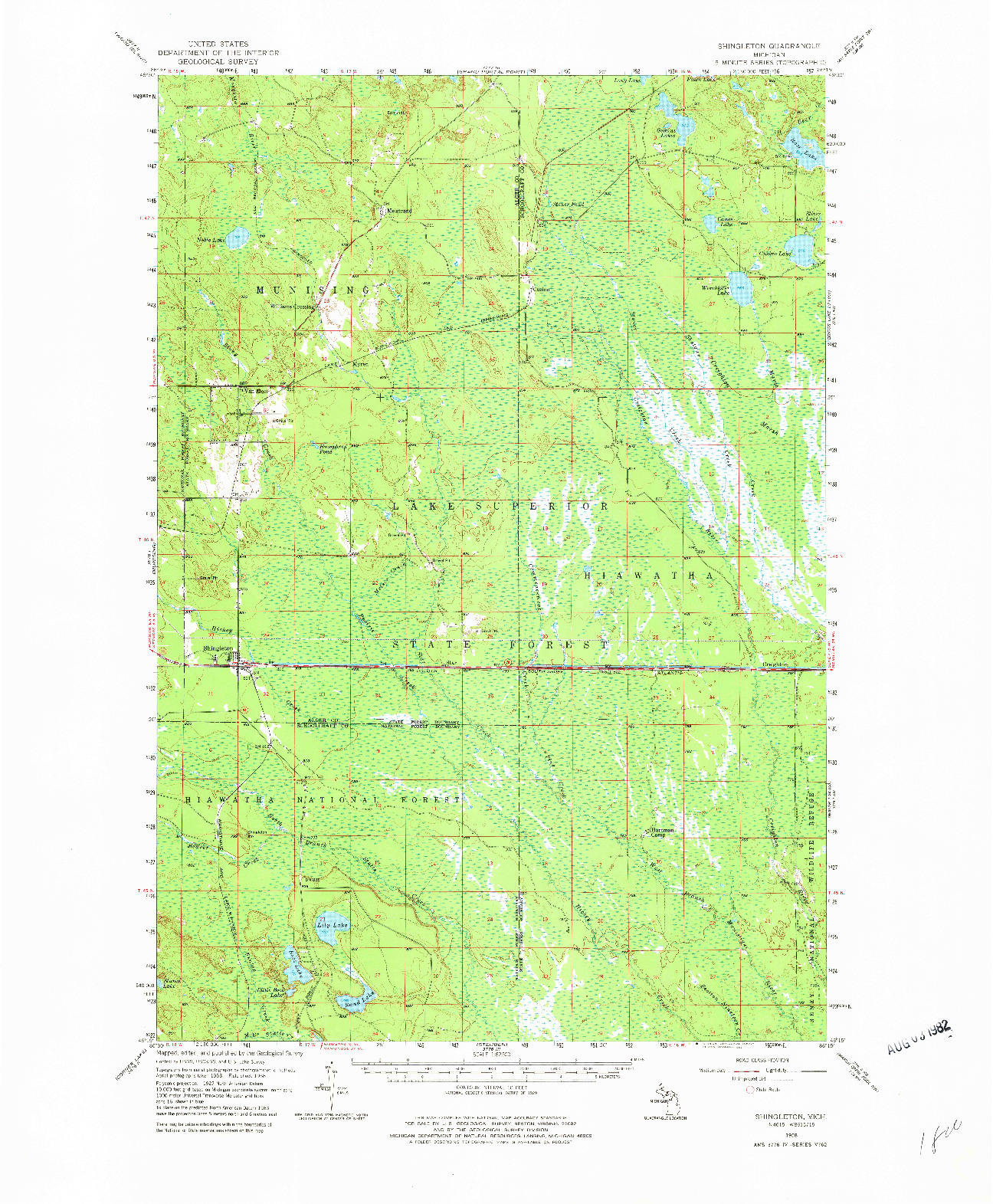 USGS 1:62500-SCALE QUADRANGLE FOR SHINGLETON, MI 1958