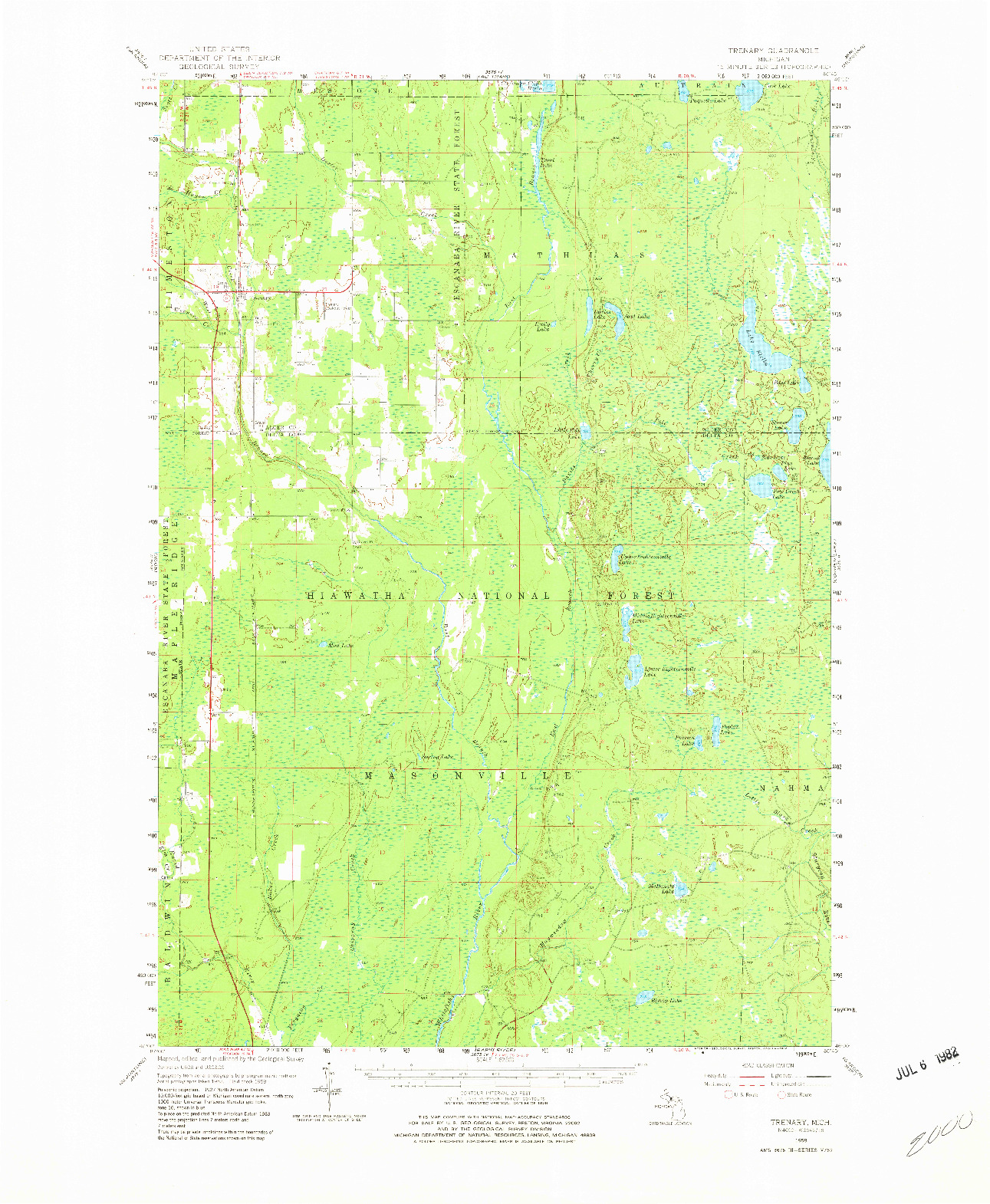 USGS 1:62500-SCALE QUADRANGLE FOR TRENARY, MI 1958