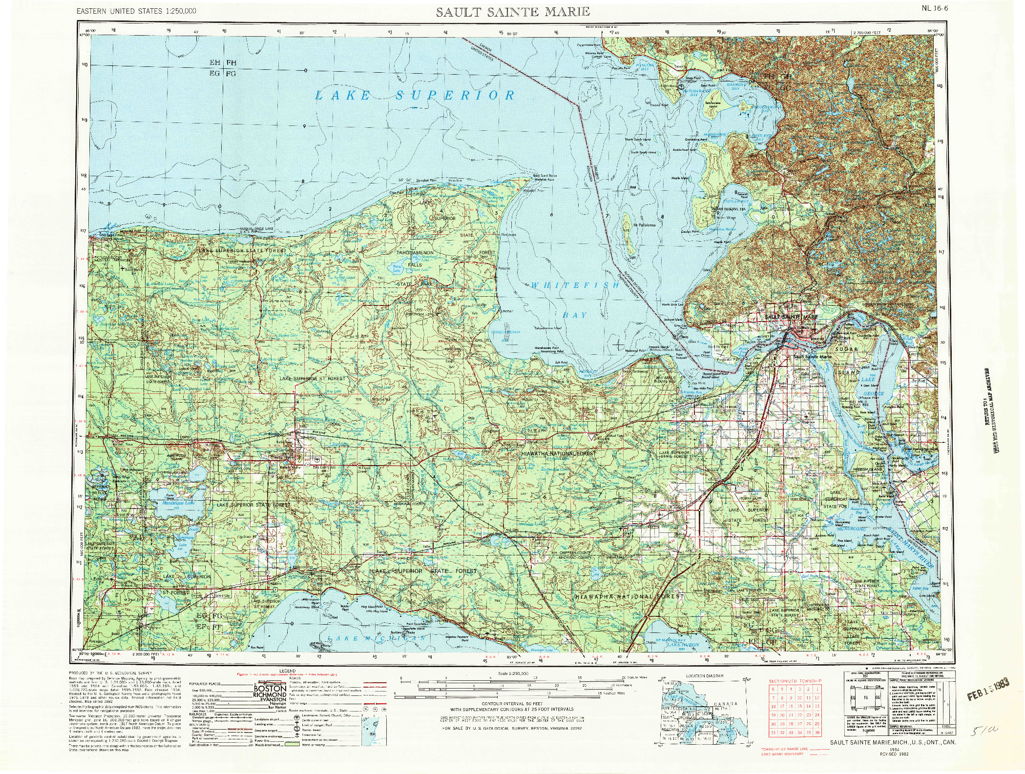 USGS 1:250000-SCALE QUADRANGLE FOR SAULT SAINTE MARIE, MI 1954