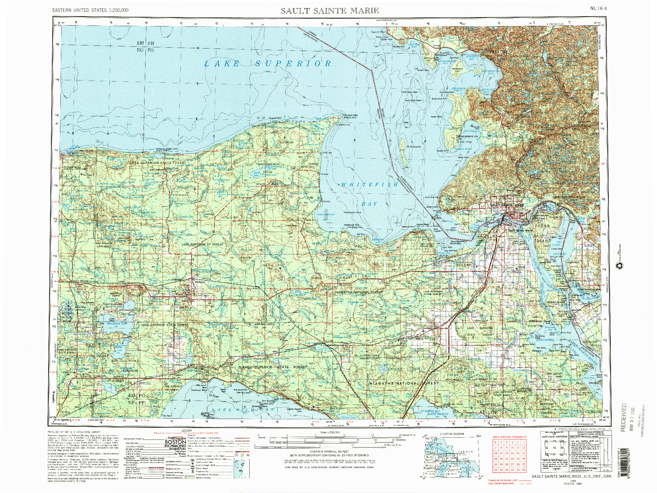 USGS 1:250000-SCALE QUADRANGLE FOR SAULT SAINTE MARIE, MI 1954