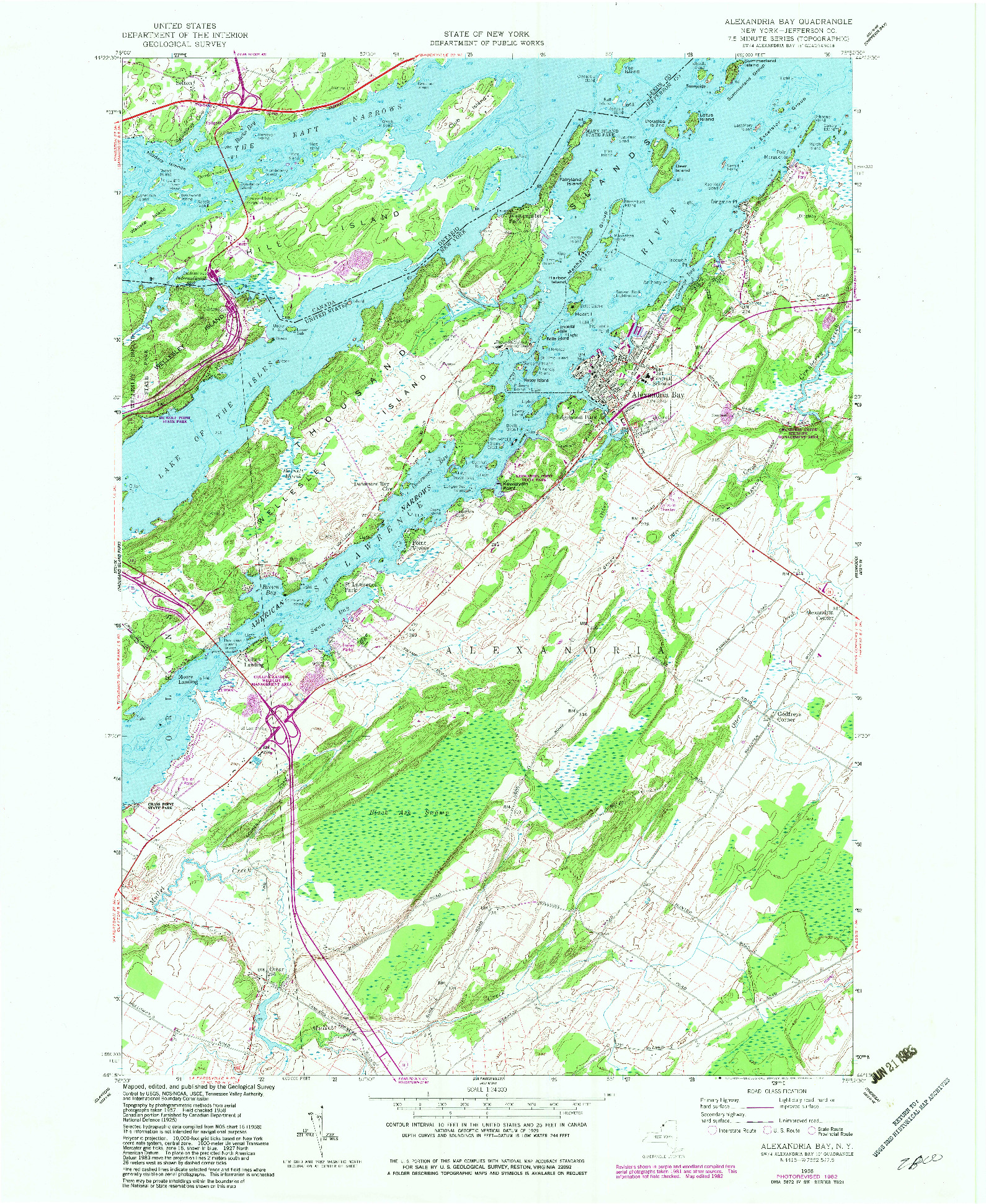 USGS 1:24000-SCALE QUADRANGLE FOR ALEXANDRIA BAY, NY 1958
