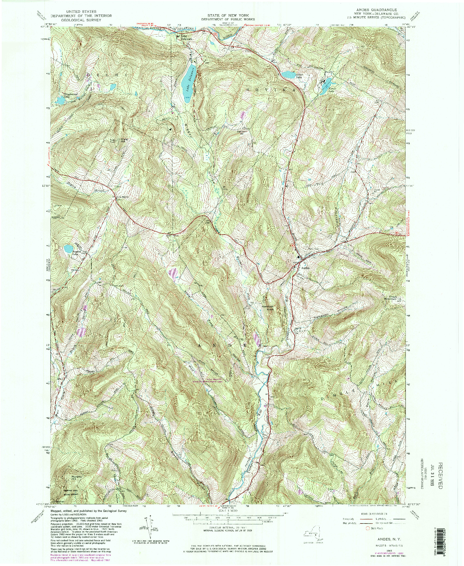 USGS 1:24000-SCALE QUADRANGLE FOR ANDES, NY 1965