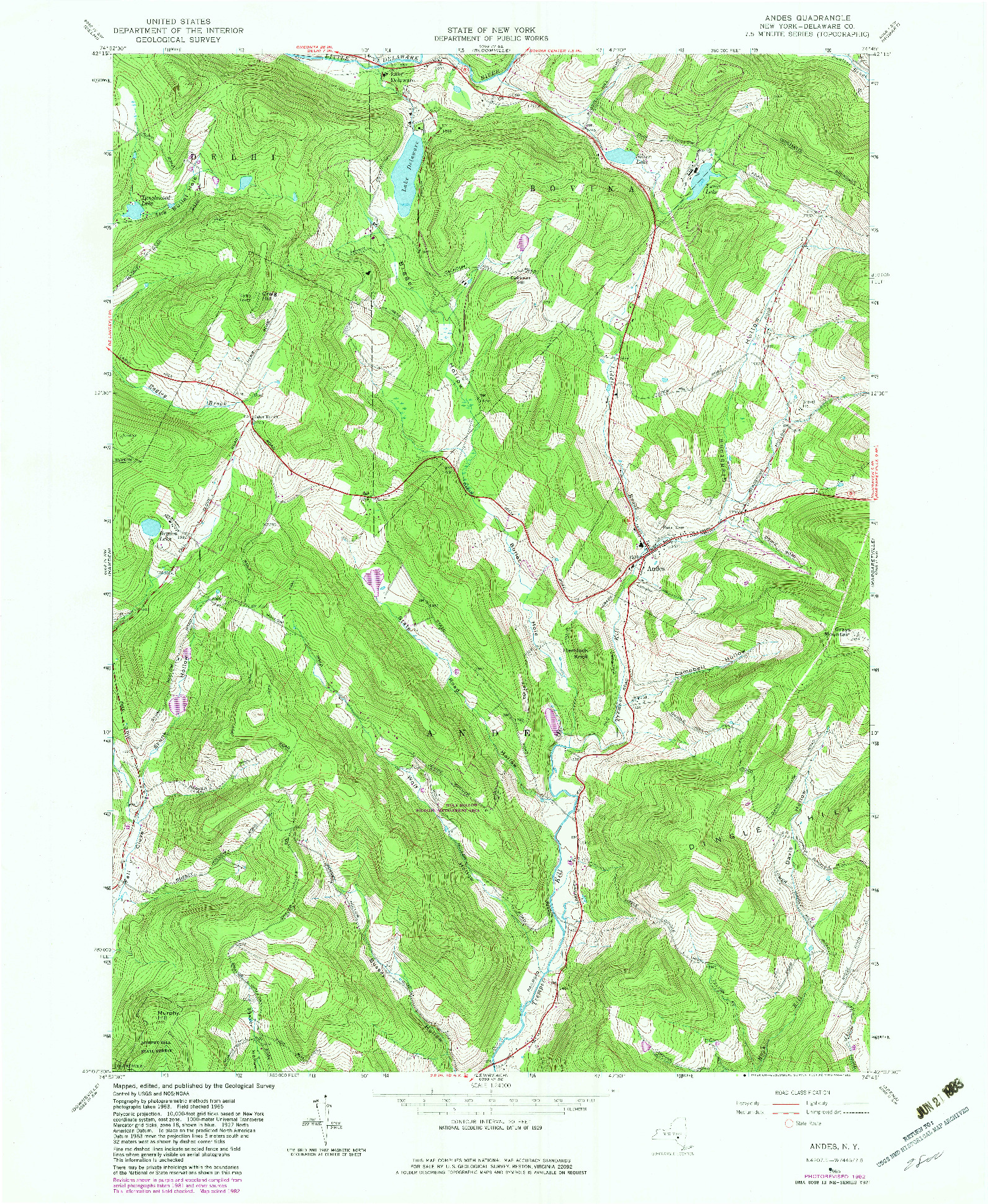 USGS 1:24000-SCALE QUADRANGLE FOR ANDES, NY 1965