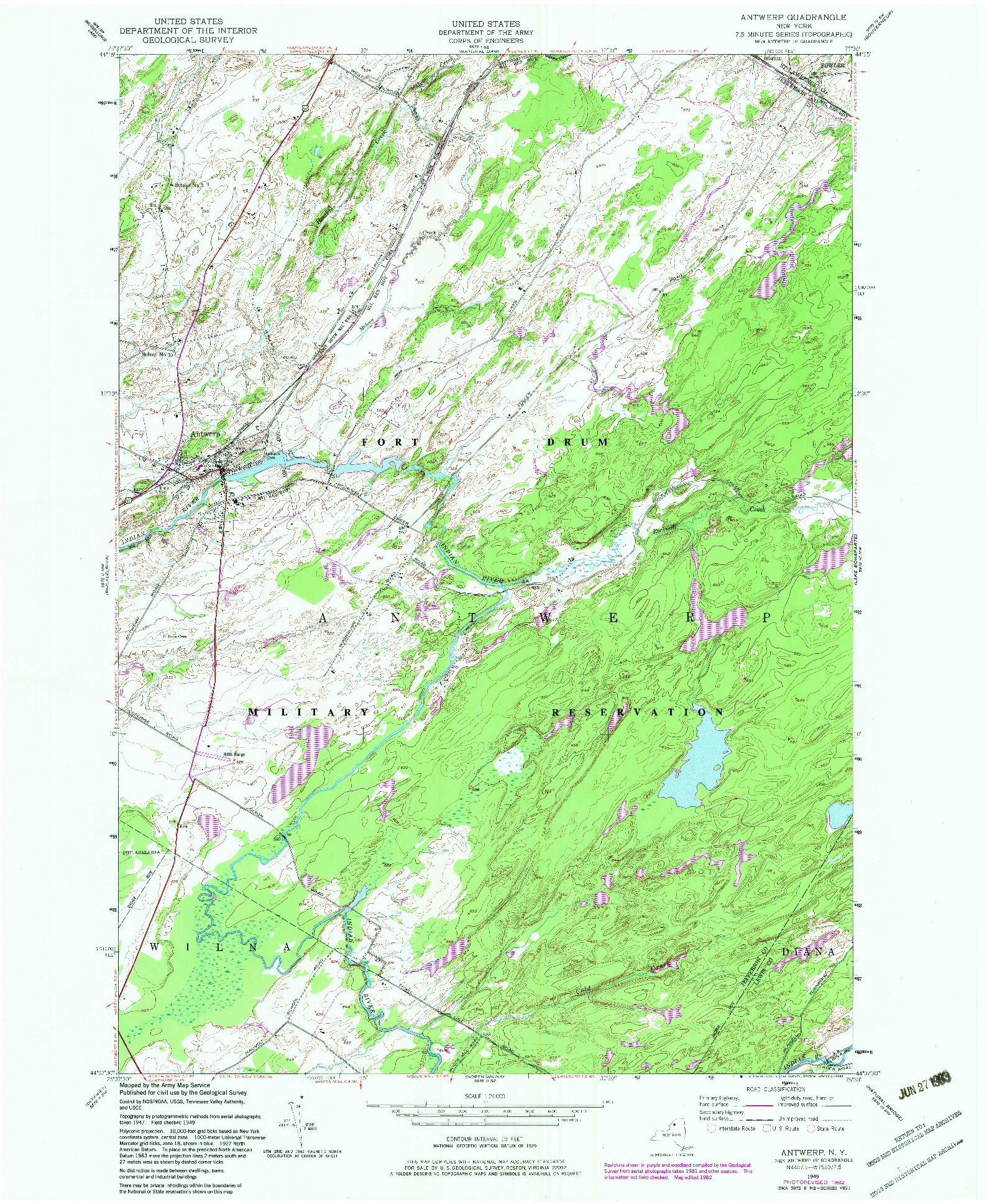 USGS 1:24000-SCALE QUADRANGLE FOR ANTWERP, NY 1949