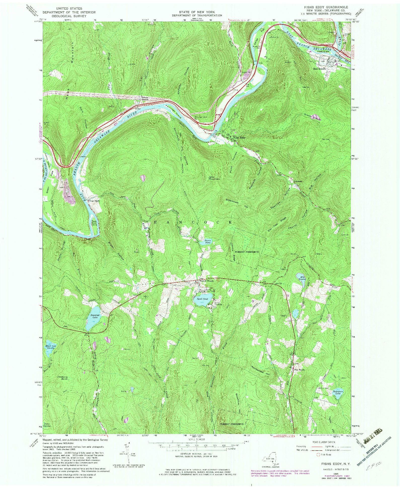 USGS 1:24000-SCALE QUADRANGLE FOR FISHS EDDY, NY 1965