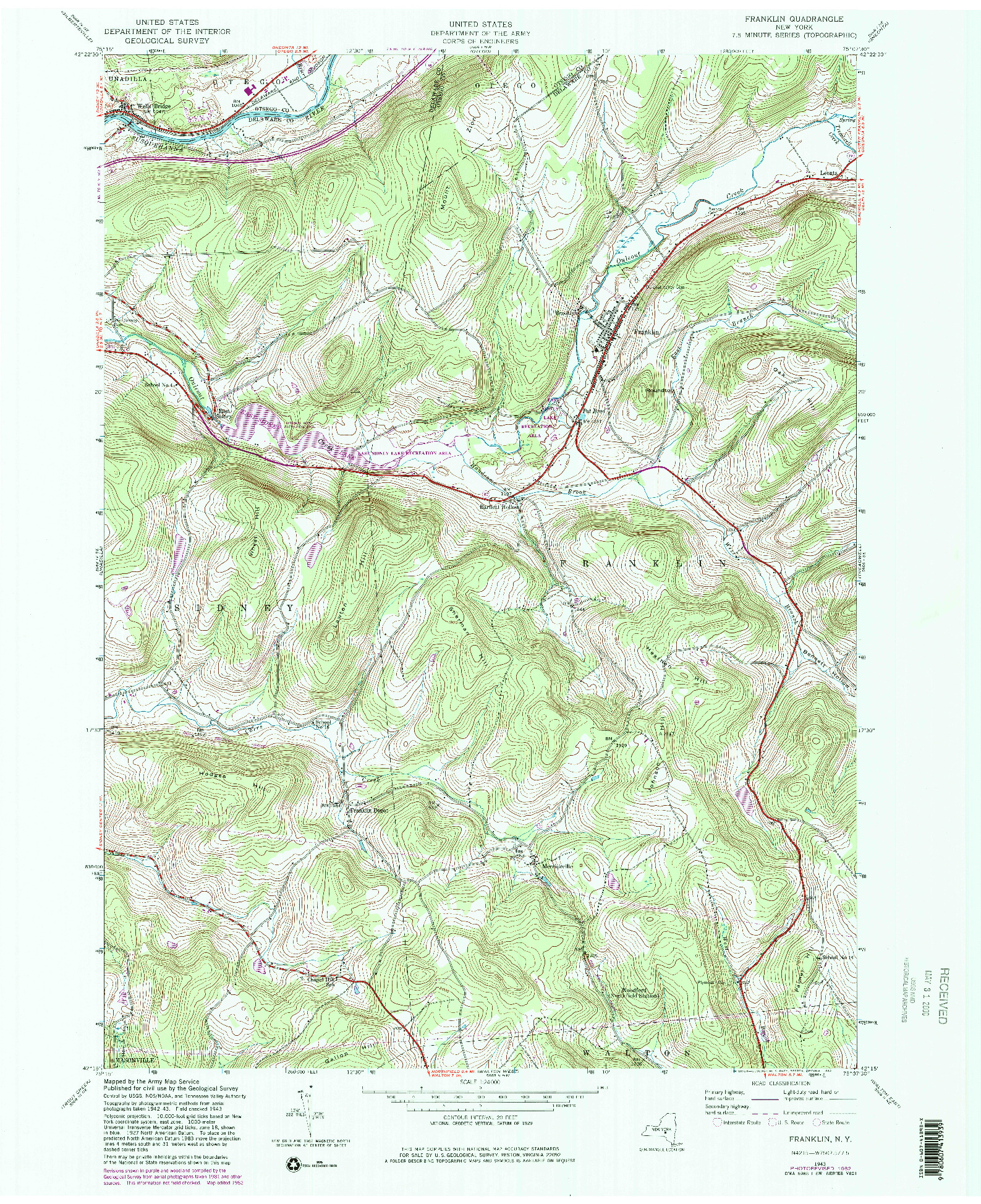 USGS 1:24000-SCALE QUADRANGLE FOR FRANKLIN, NY 1943