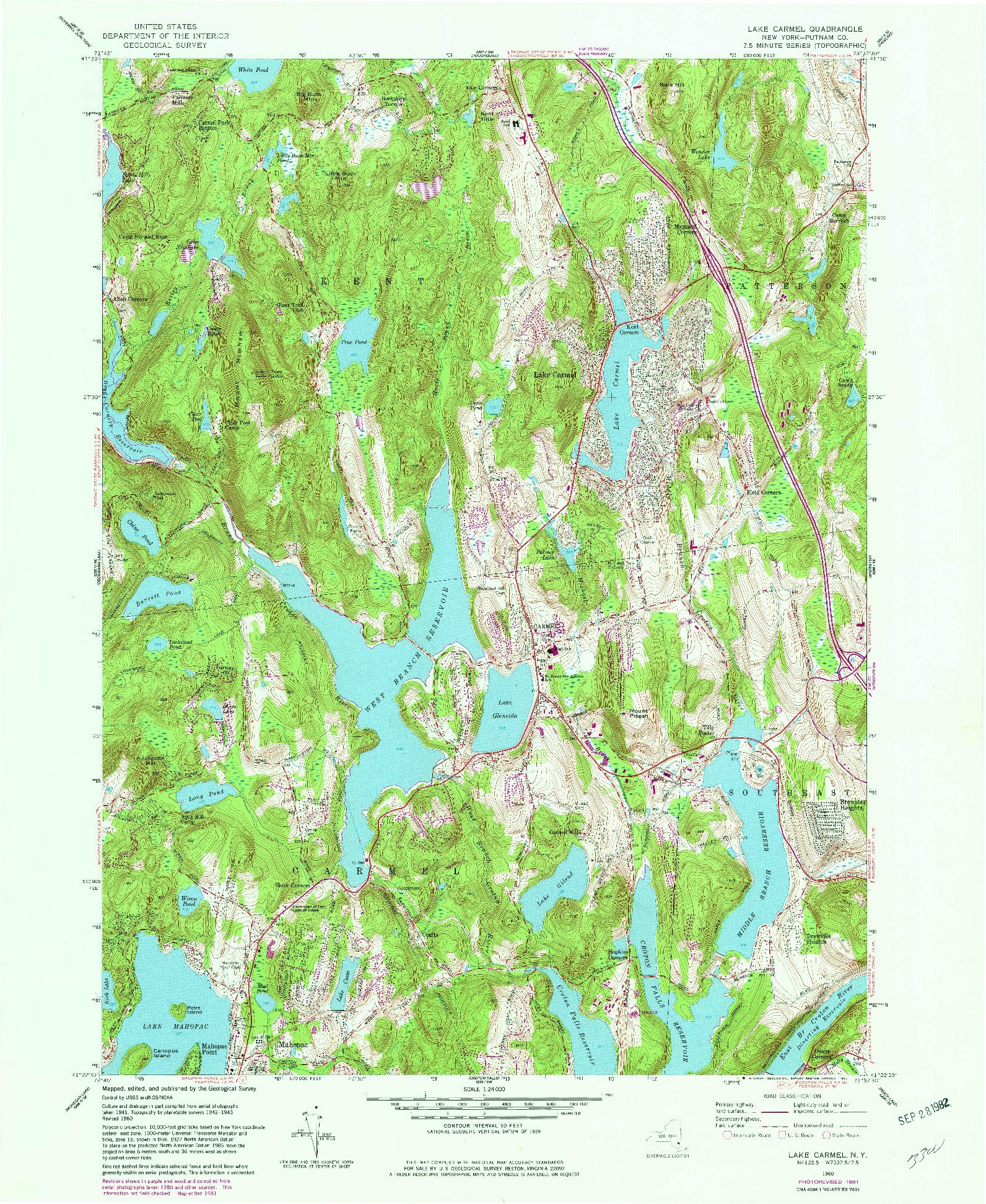 USGS 1:24000-SCALE QUADRANGLE FOR LAKE CARMEL, NY 1960