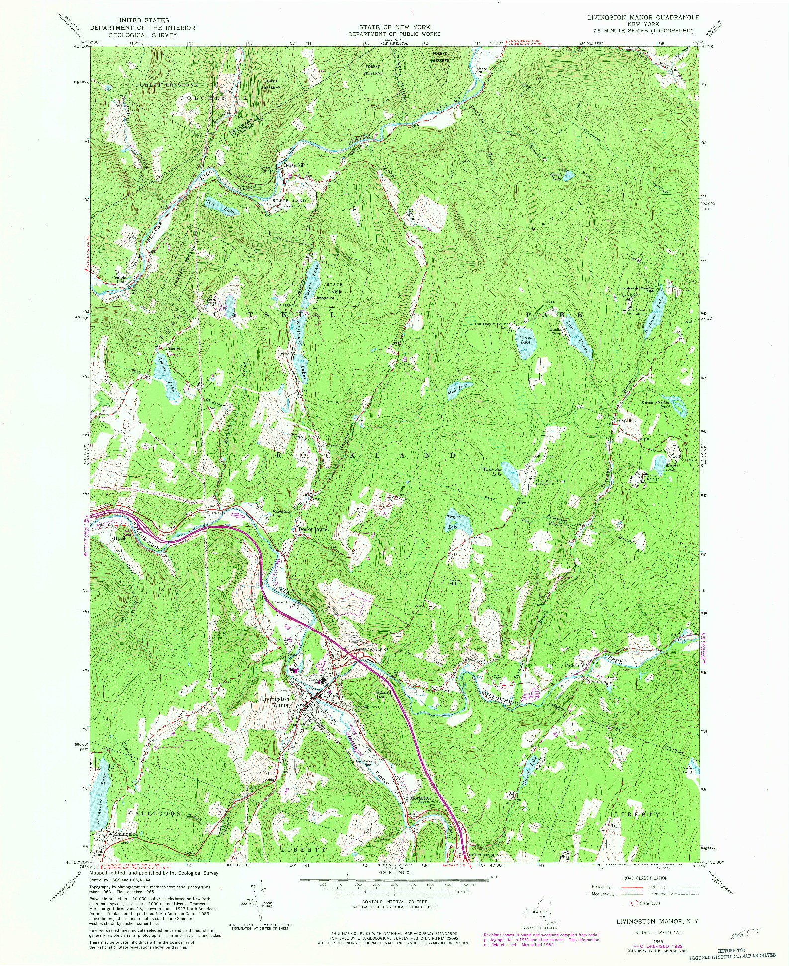 USGS 1:24000-SCALE QUADRANGLE FOR LIVINGSTON MANOR, NY 1965