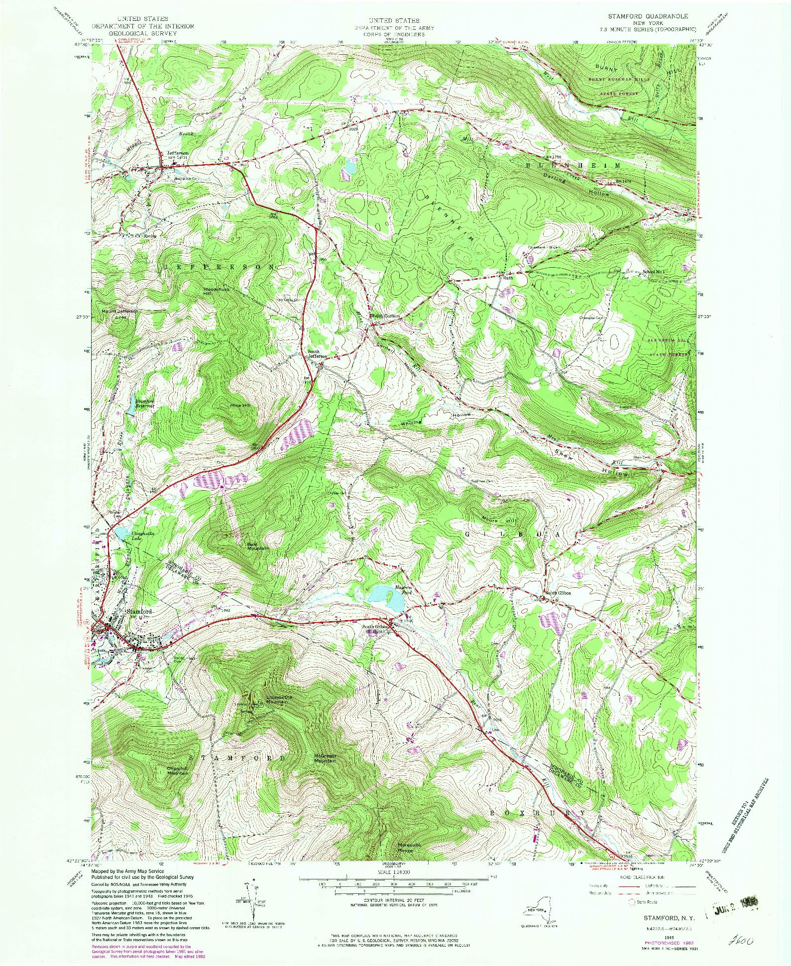 USGS 1:24000-SCALE QUADRANGLE FOR STAMFORD, NY 1945