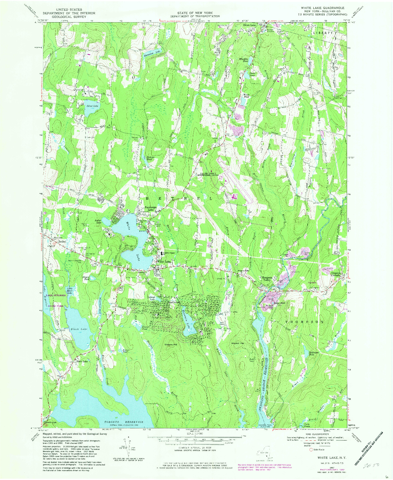 USGS 1:24000-SCALE QUADRANGLE FOR WHITE LAKE, NY 1967